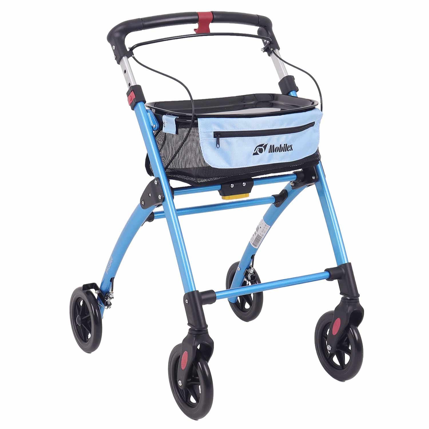 Mobilex A/S Indoor-Rollator Mobilex Jaguar Indoor Rollator Blau mit Tablett und Tasche, kompakt faltbar, für Innenbereiche