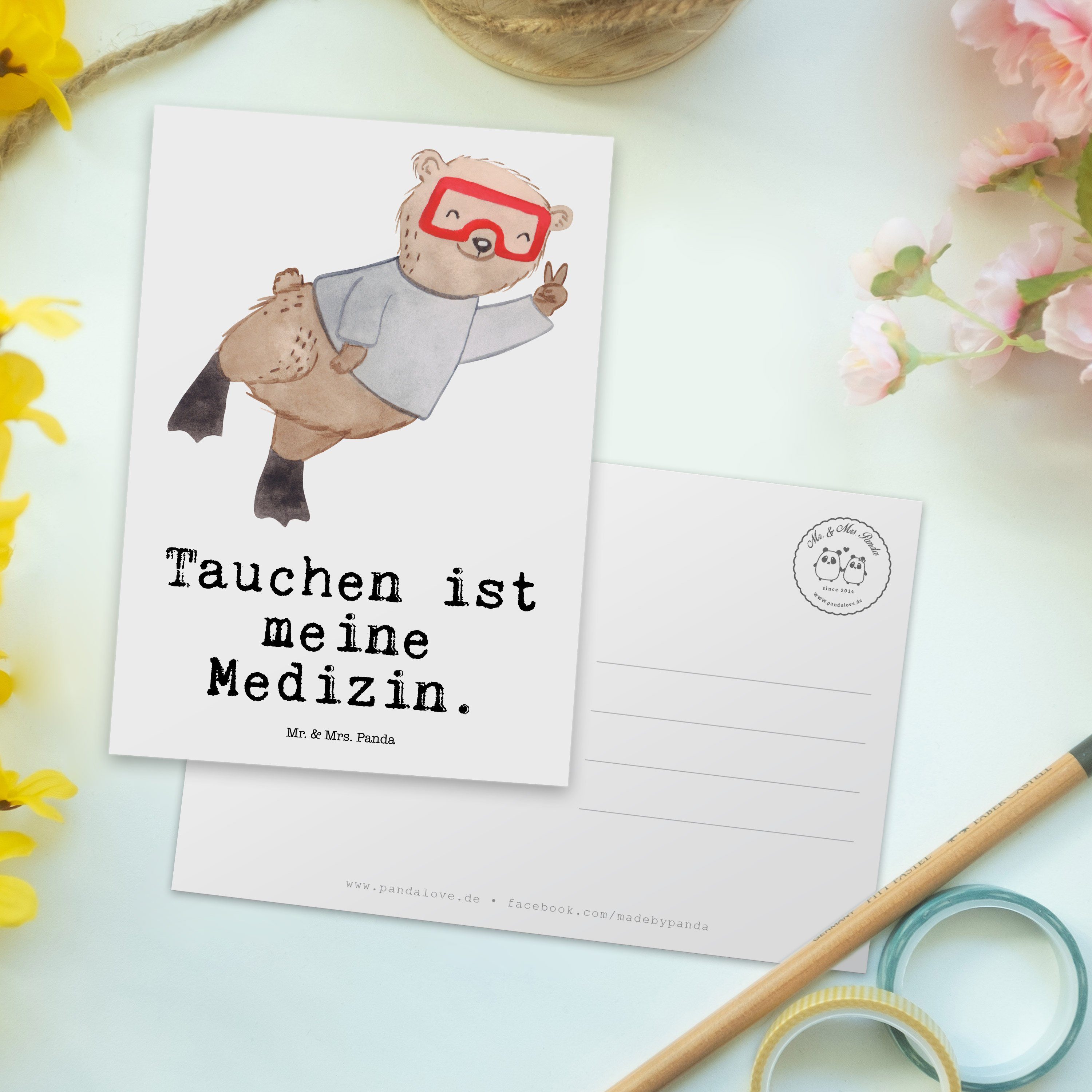 Mr. & Mrs. Panda Postkarte - Weiß - Karte, Tauchen Dankeskarte, Medizin Geburtstag Geschenk, Bär
