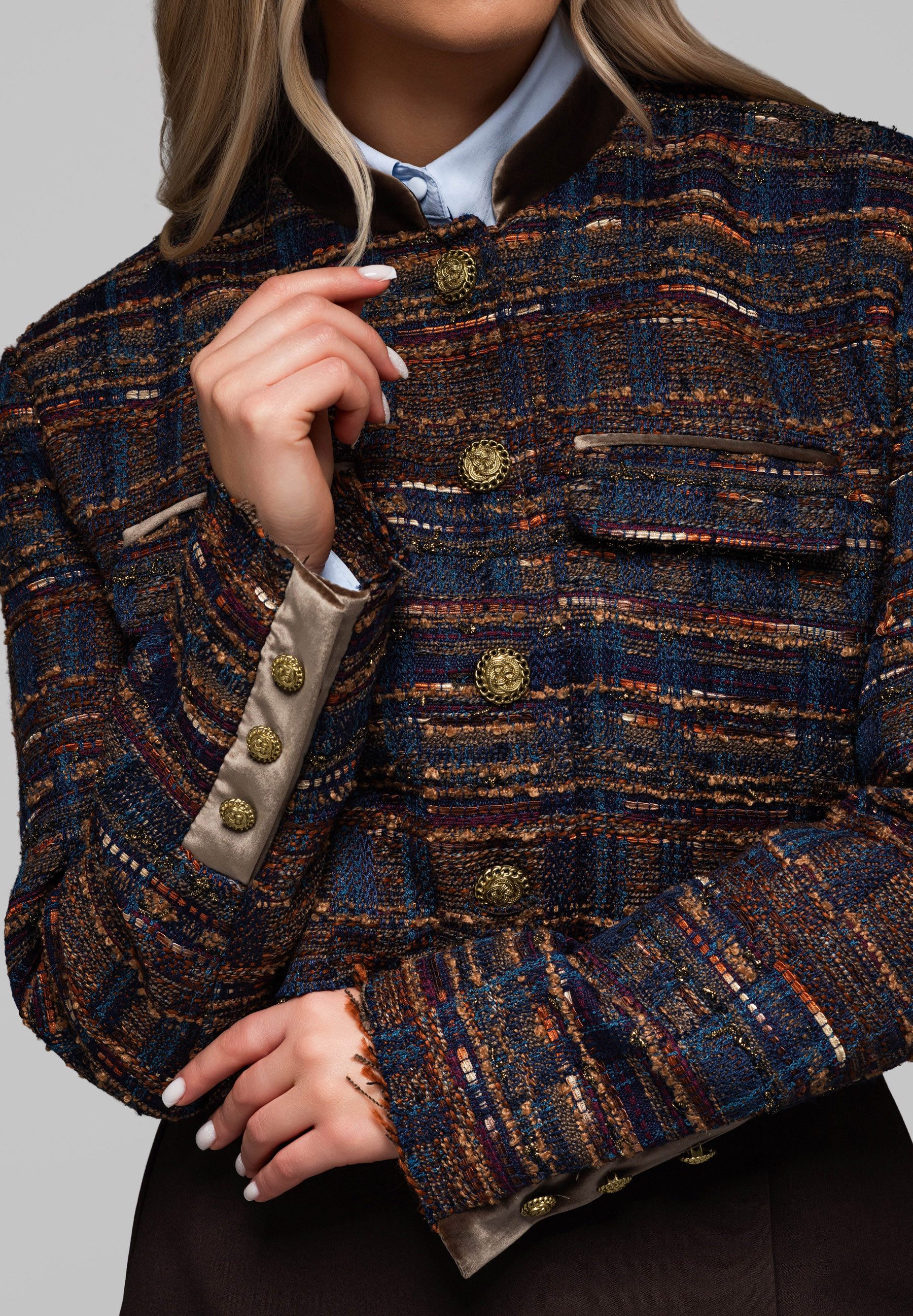 OMBRE Bouclèjacke Damenjacke aus Bouclé mit Goldknöpfen