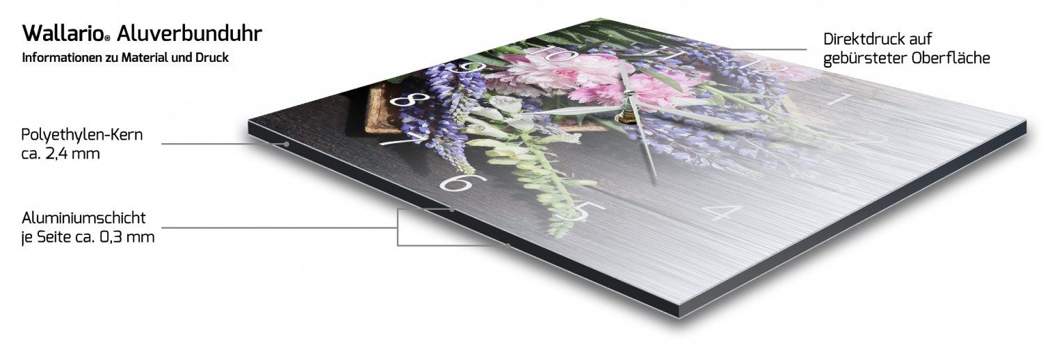 Wallario Wanduhr Stillleben mit Frühlingsblumen (Aluverbunduhr)