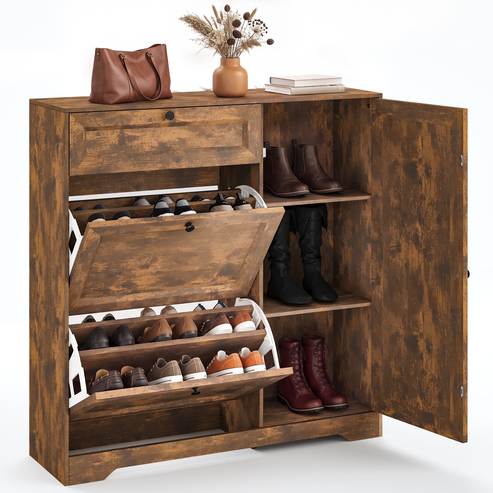 Blishom Schuhschrank Schuhschrank mit 2 Klappen und Tür, 100x30x104 cm