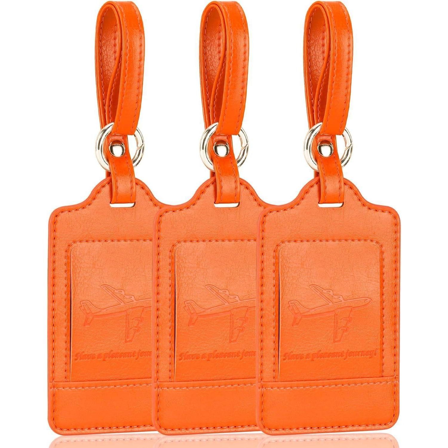 Gepäckanhänger 3 Stück Kofferanhänger PU Leder Adressschild Flugreise Orange