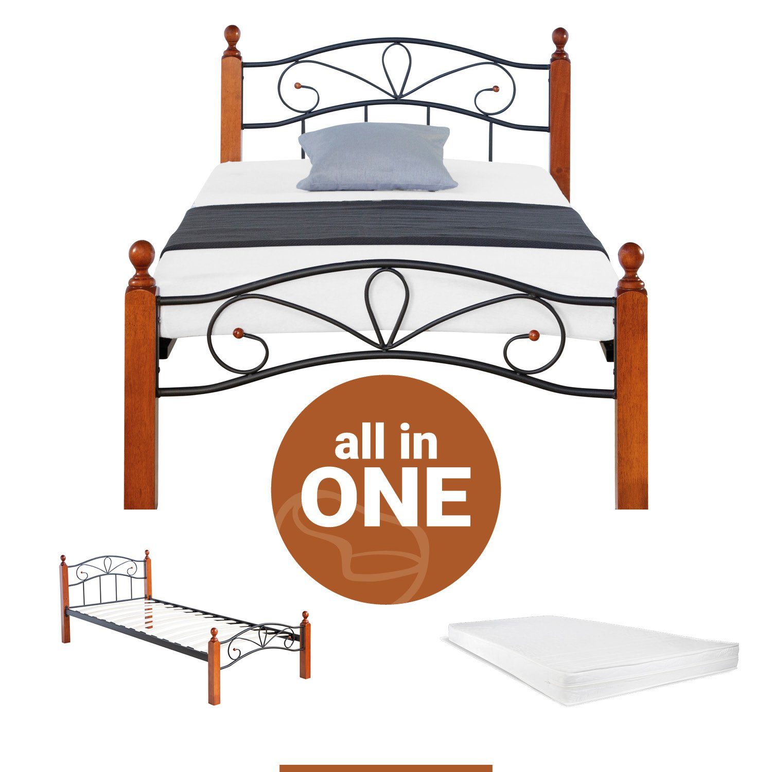 Homestyle4u Metallbett 90x200 Einzelbett Bett mit günstig online kaufen
