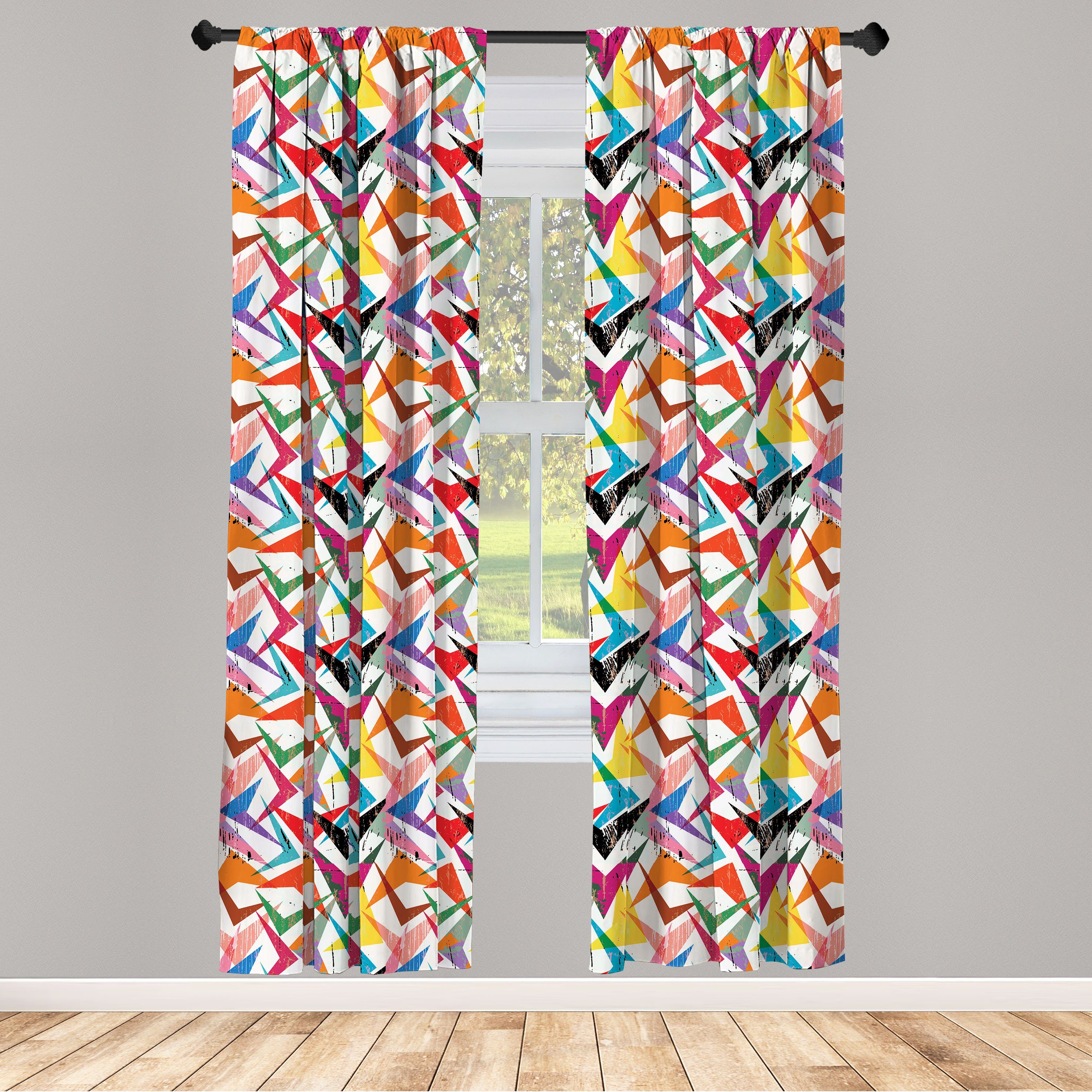 Gardine Vorhang für Wohnzimmer Schlafzimmer Dekor, Abakuhaus, Microfaser, Abstrakt Grunge Modernistic Motiv