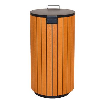 PROREGAL® Mülleimer Robuster Abfallbehälter mit verzinktem Innenbehälter, 90L, Holzoptik