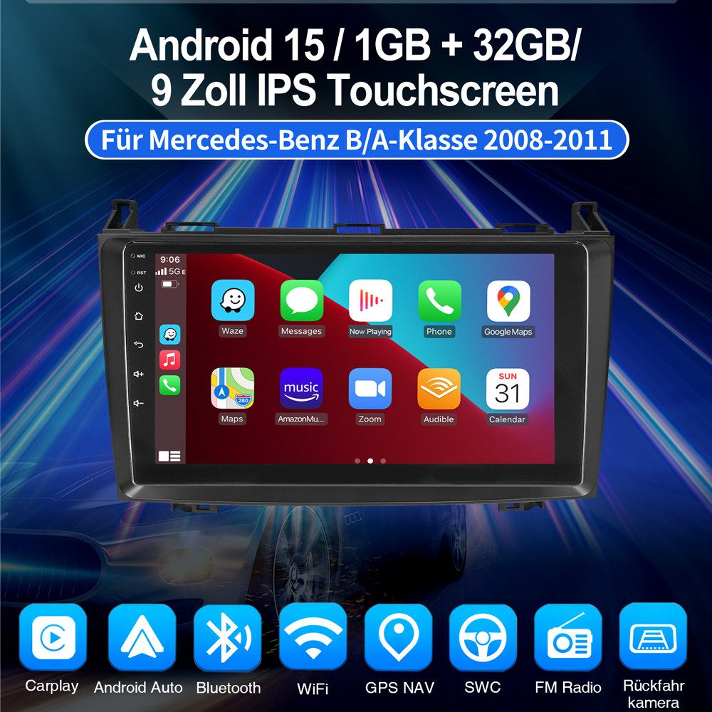 ESSGOO Android 15 Für Mercedes Benz A/ B-Klasse W245 W169 Autoradio Autoradio (RDS, 4+64GB optional, Digitalradio (DAB), FM, AM, Apple Carplay Android Auto GPS Navi WIFI BT SWC EQ)