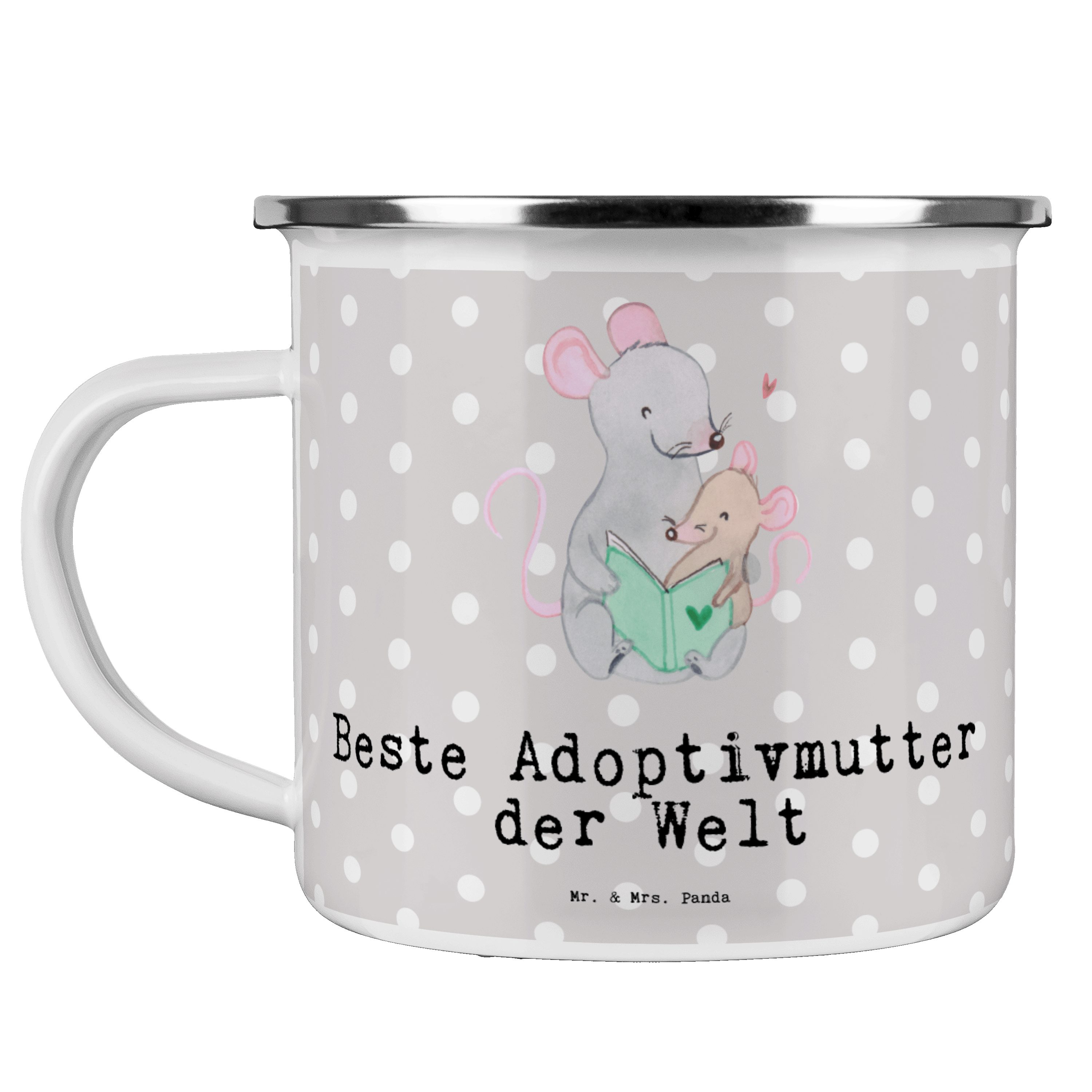 Mr. & Mrs. Panda Becher Maus Beste Adoptivmutter der Welt - Grau Pastell - Geschenk, Adoptivm, Emaille