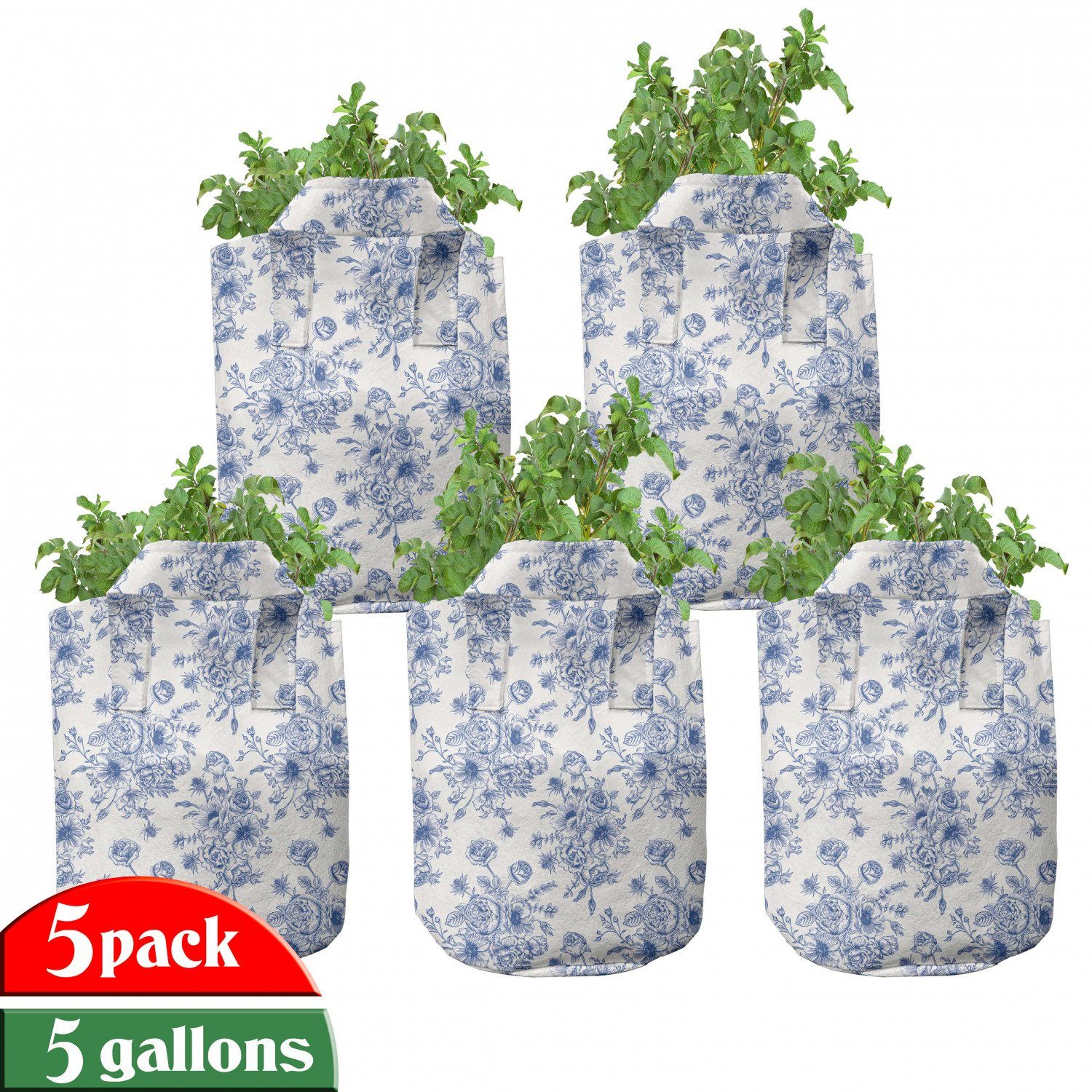 Abakuhaus Pflanzkübel hochleistungsfähig Stofftöpfe mit Griffen für Pflanzen, Windröschen Blaue Blumen Corsage