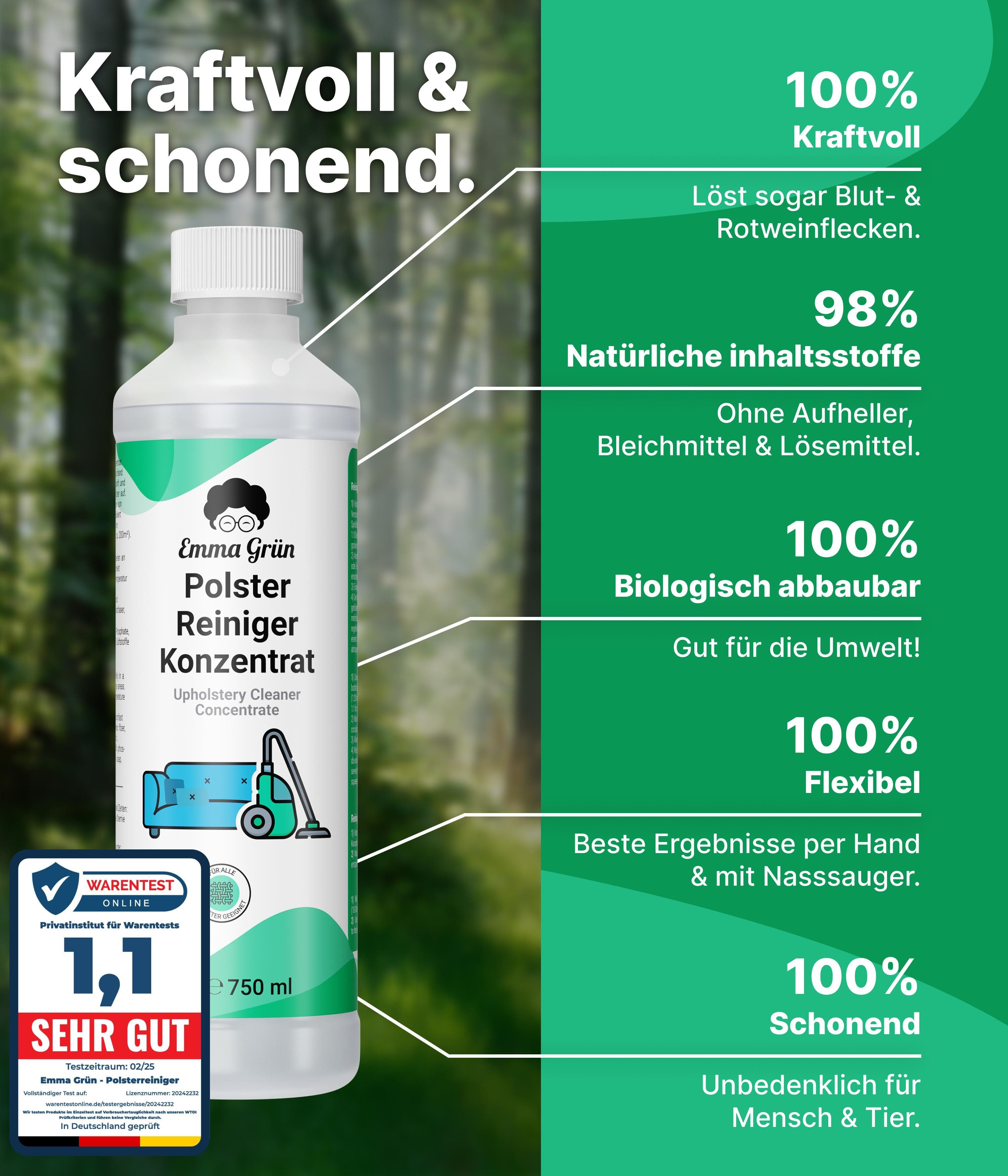 Emma Grün Sofa Reiniger Konzentrat Polsterreiniger (1x Polster Konzentrat 750 ml, 2x Polster Konzentrat 750 ml, 5x Polster Konzentrat 750 ml)