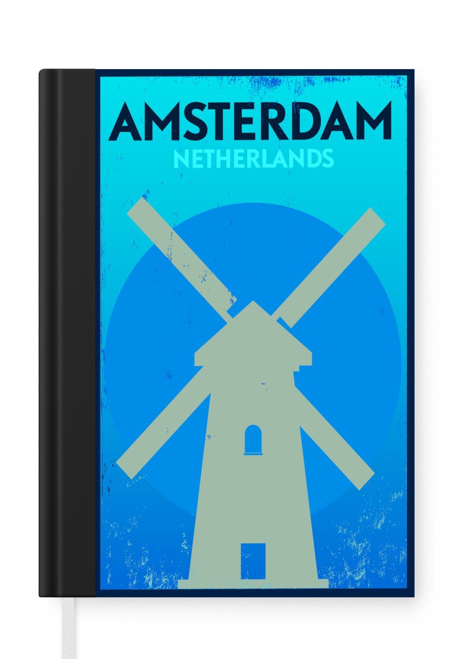 MuchoWow Notizbuch Amsterdam - Niederlande -, Journal, Niederlande Tagebuch, Amsterdam Notizheft, - Seiten, 98 Merkzettel, - Mühle Retro - A5, Haushaltsbuch