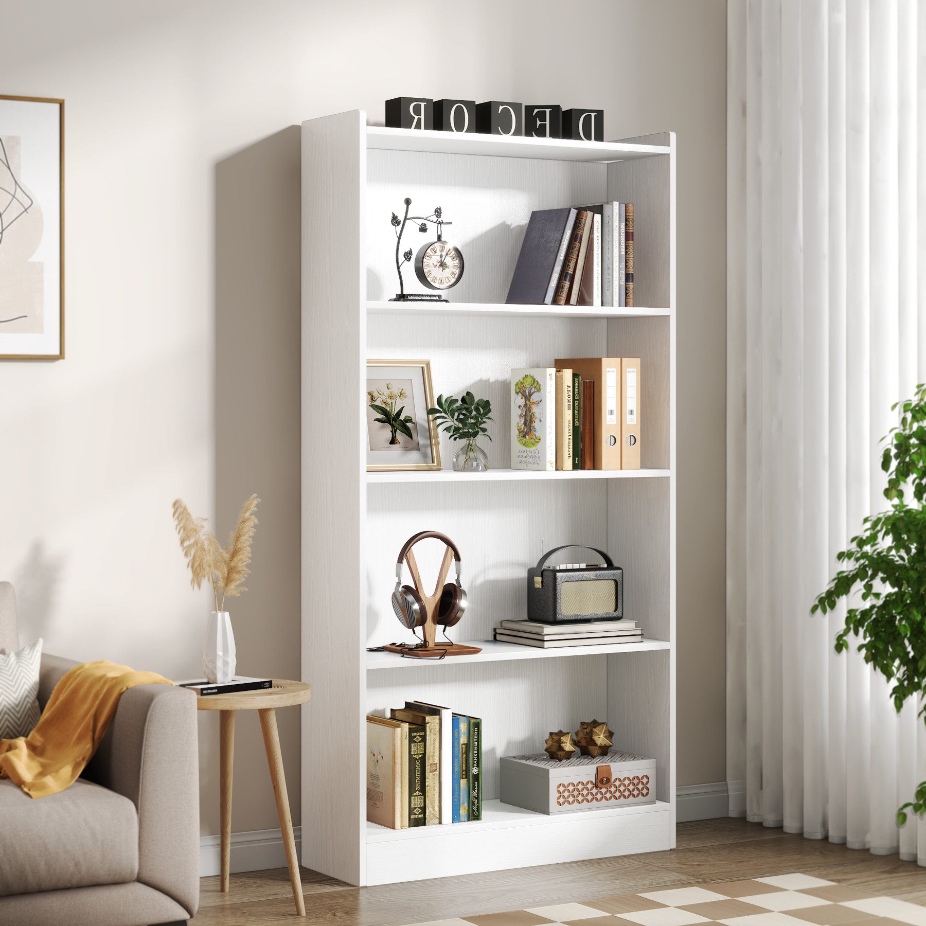 Tribesigns Bücherregal 180cm Standregal Büroregal Raumteiler mit 5 Fächern Weiß