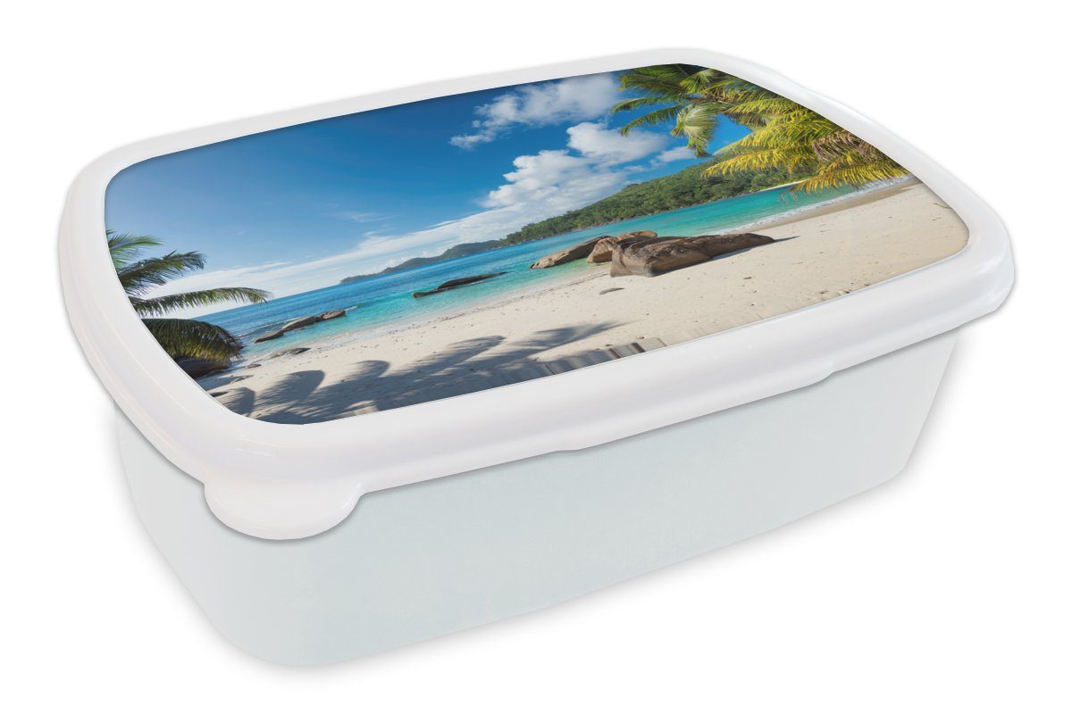 MuchoWow Lunchbox Strand - Meer Palme, Erwachsene, für Brotdose, (2-tlg), Kieselsteine und für Brotbox Jungs und weiß Kinder Kunststoff, - - Mädchen