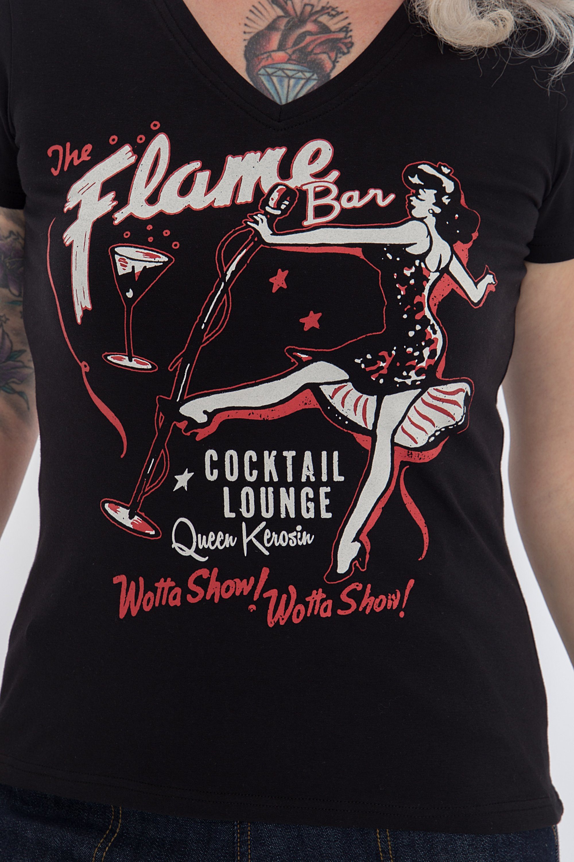 Flame Retro-Print Bar coolem QueenKerosin mit T-Shirt