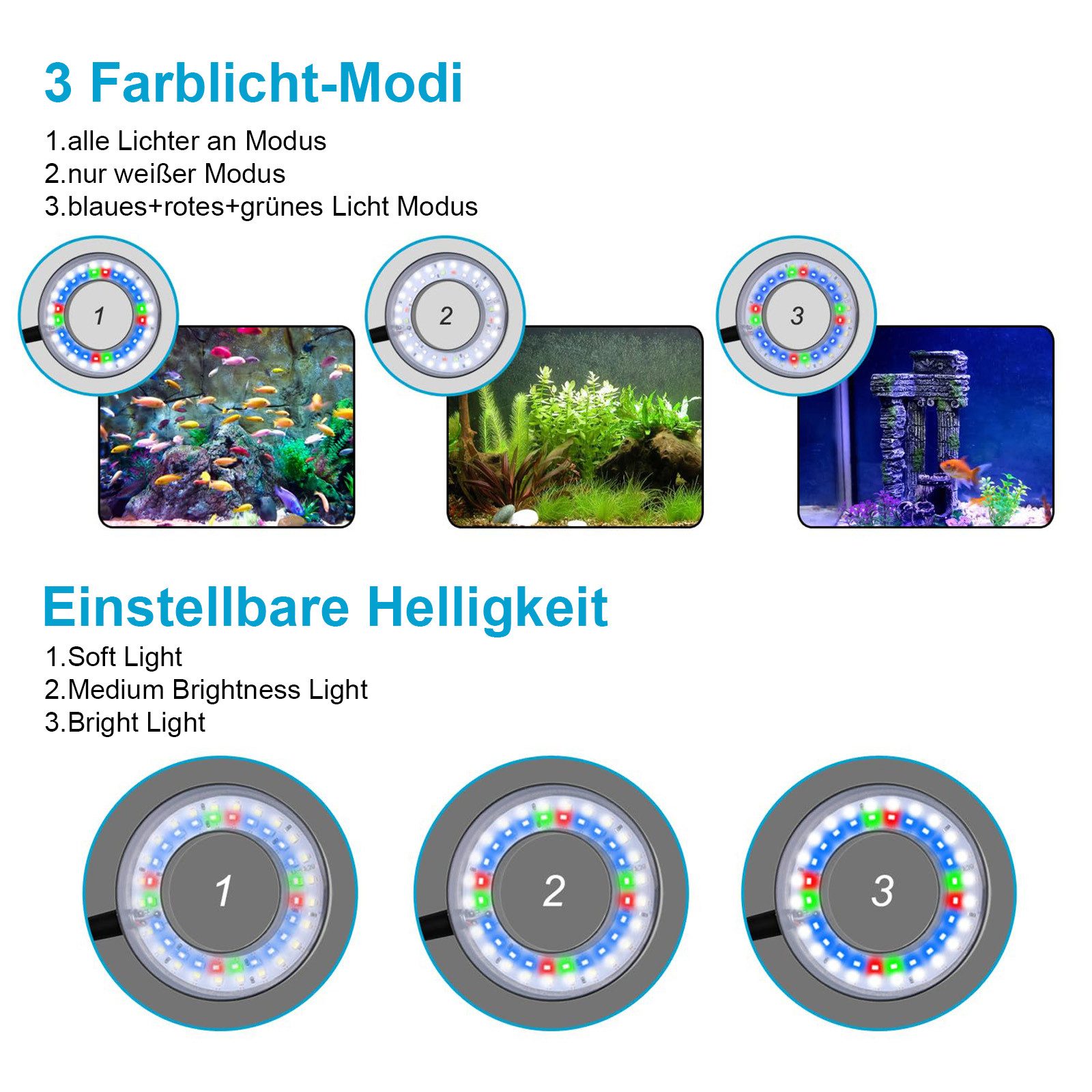 Jibenhome LED Aquariumleuchte Aquarium Lampe Dimmbare Aquariumbeleuchtung Clip-on Fisch Tank Licht, Aquarium Licht 6W mit 3 Modi & 10 Leuchtstufen Unterwasserbeleuchtung