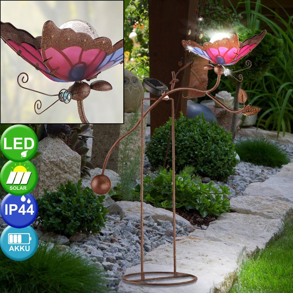 Leuchte Gartenleuchte, LED fest Beleuchtung Solar Kaltweiß, etc-shop Außen Steck Design Schmetterling Lampe LED-Leuchtmittel verbaut,