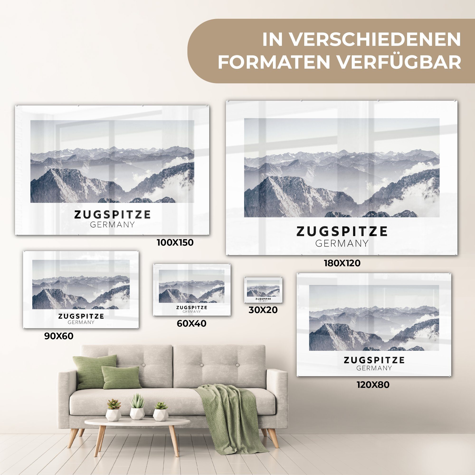 auf Acrylglasbild auf (1 Wandbild MuchoWow - Schnee, - Bilder - St), Deutschland Glas Wanddekoration Glasbilder Glas Foto - - Berge