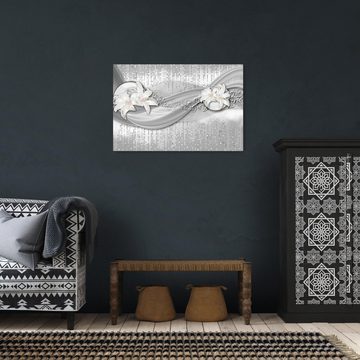wandmotiv24 Leinwandbild abstrakte Lilien grau silber, Abstrakt (1 St), Wandbild, Wanddeko, Leinwandbilder in versch. Größen
