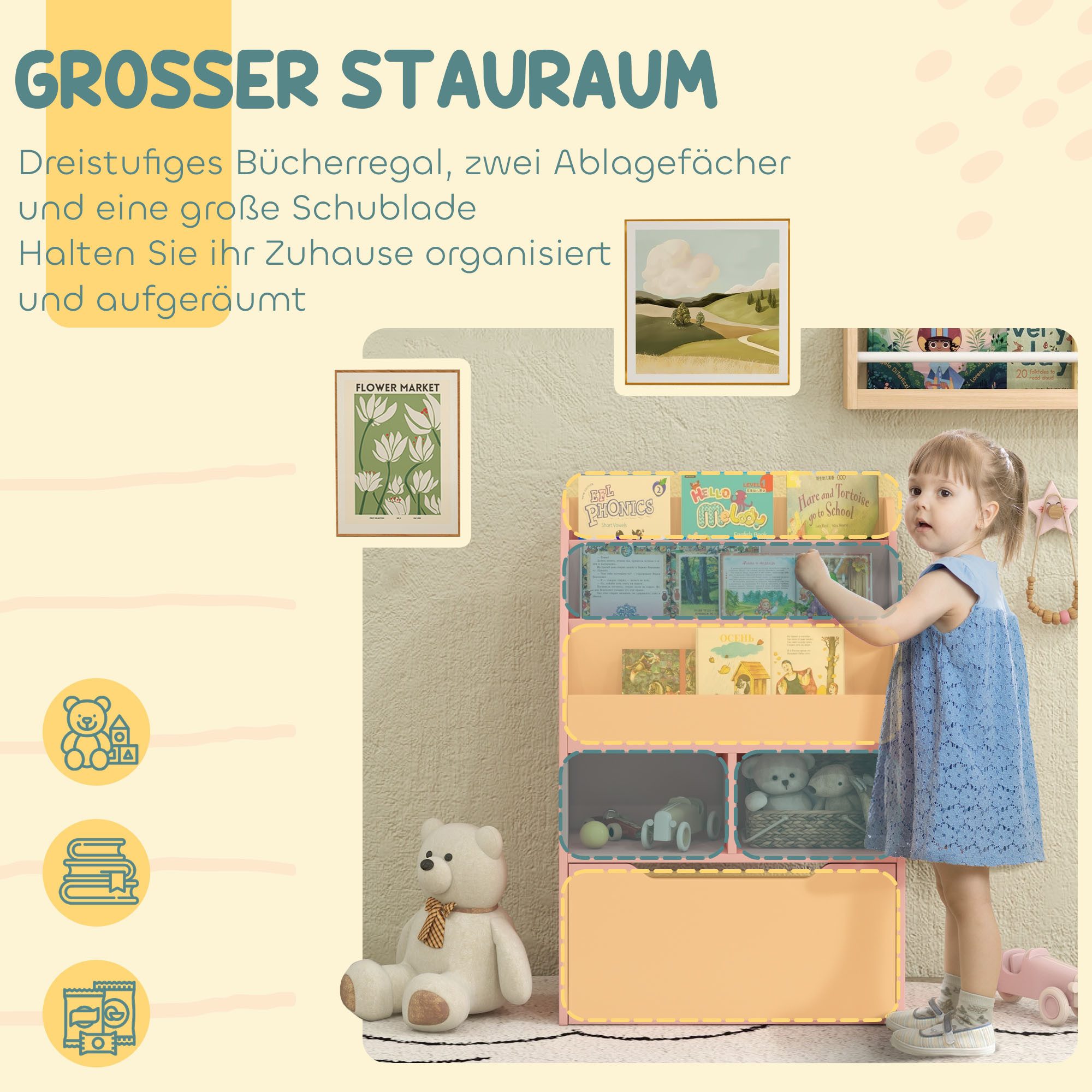 furnicato Kinderregal Kinder Bücherregal Rosa 60L x 29,9B x 90H cm, 1-tlg.