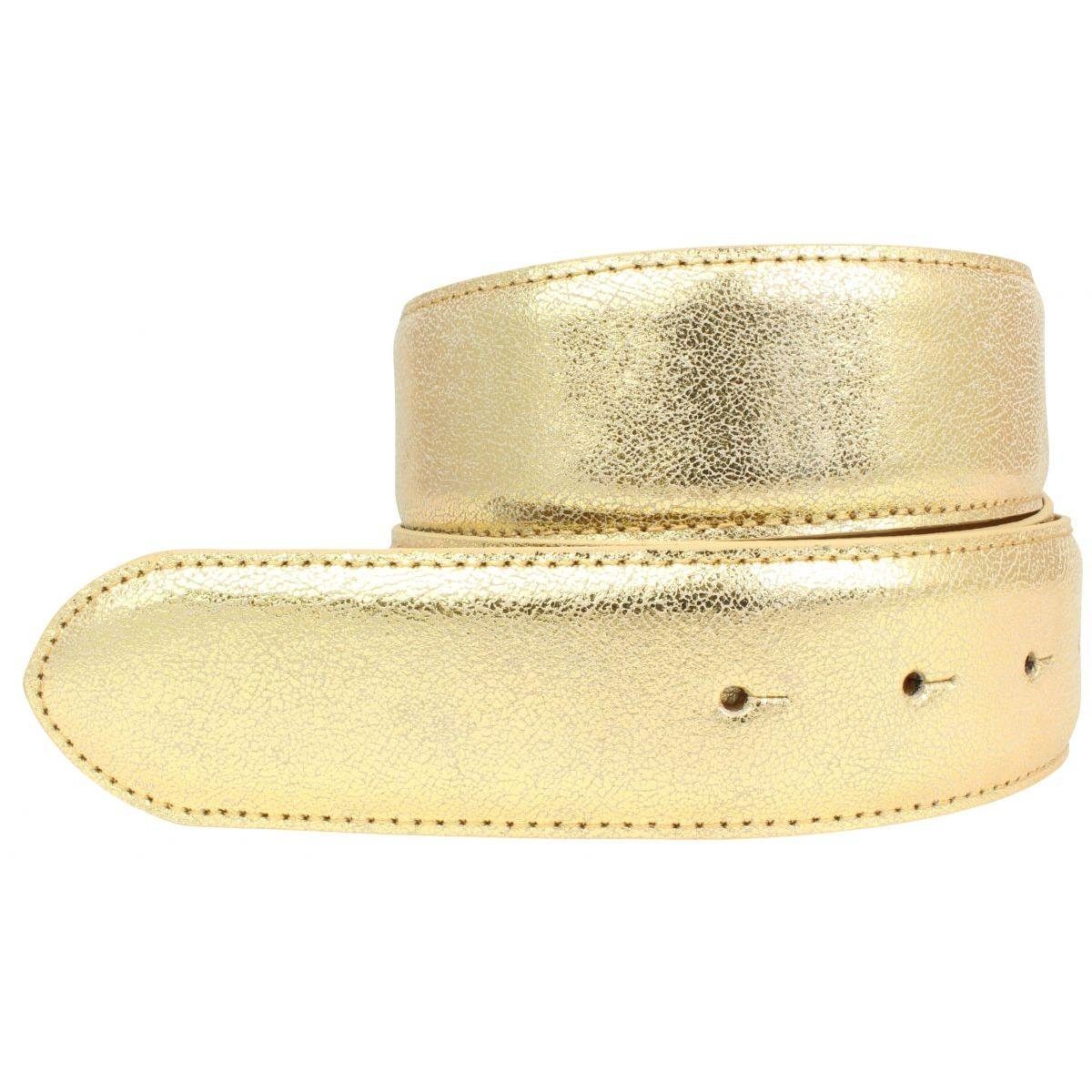 BELTINGER Ledergürtel Hochwertiger Wechselgürtel Metall-Optik ohne Schnalle 4 cm - Druckknop Gold