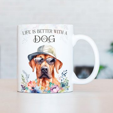 Cadouri Tasse RHODESIAN RIDGEBACK - Kaffeetasse für Hundefreunde, Keramik, mit Hunderasse, beidseitig bedruckt, handgefertigt, Geschenk, 330 ml