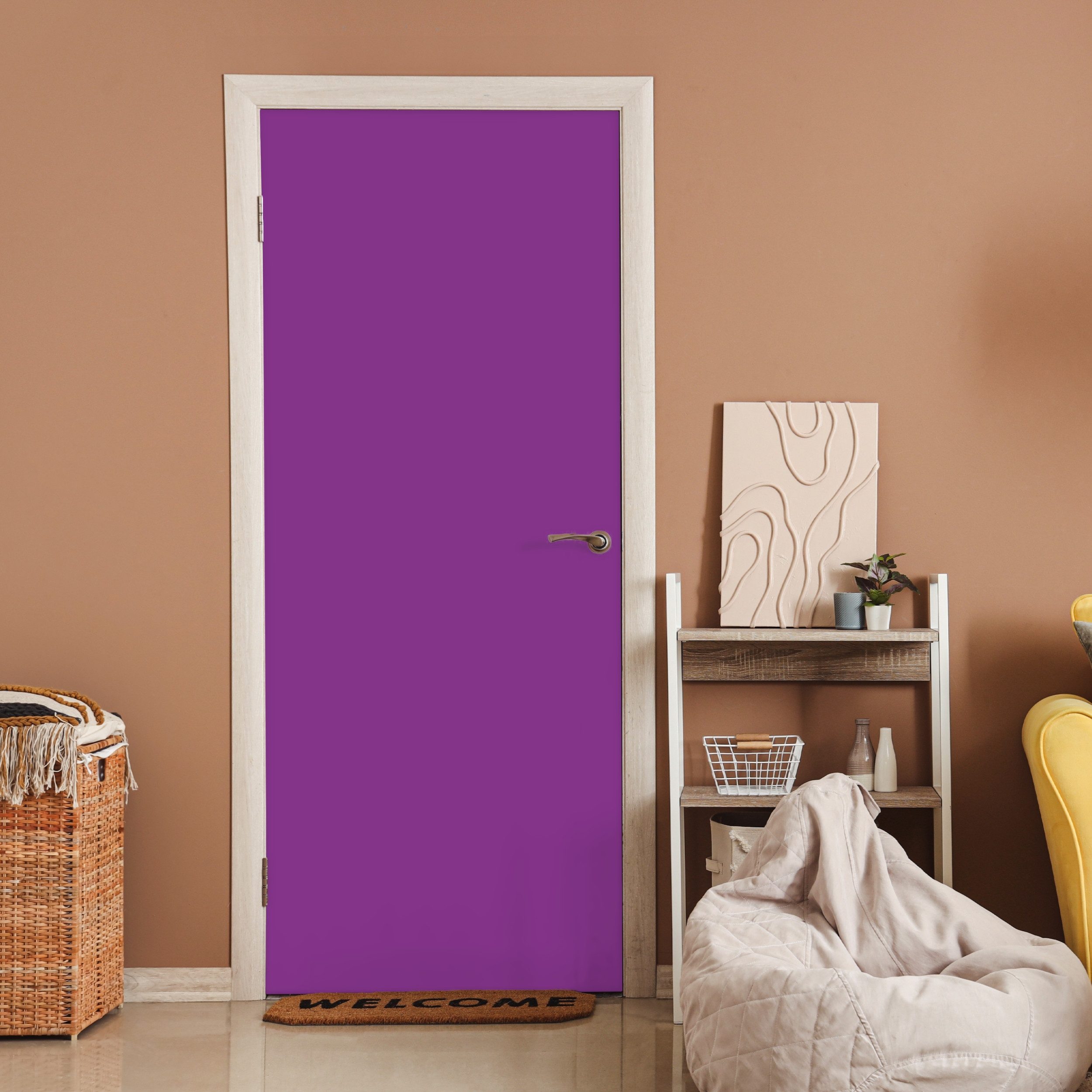 MuchoWow Türtapete Lila - Farben - Unifarben, Matt, bedruckt, (1 St), Selbstklebende Tapete, Folie für Möbel, 75x205 cm