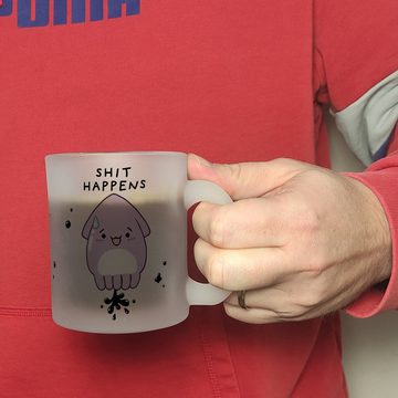 speecheese Tasse Jelly & Friends Tintenfisch Glas Tasse mit Spruch Shit happens