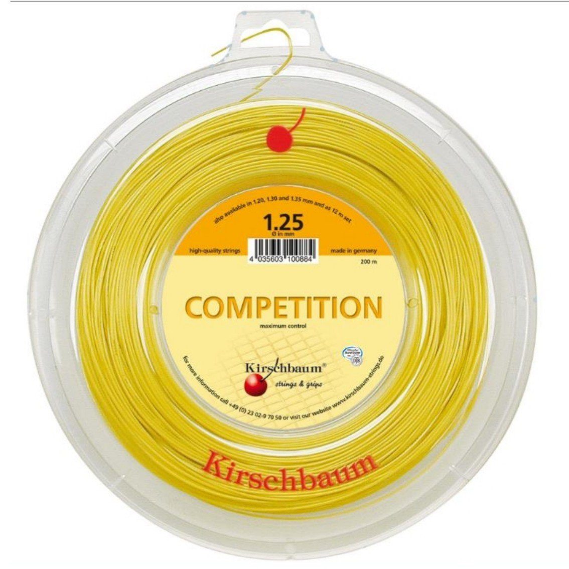 Kirschbaum Tennissaite Competition (Haltbarkeit+Kontrolle) gelb 200m Rolle, Saitendicke: 1.30