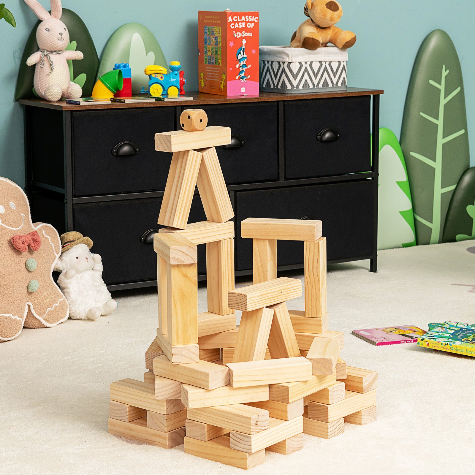 COSTWAY Stapelspielzeug 54 BlöckeTurm-Spiel, Holzturm, (54-tlg)