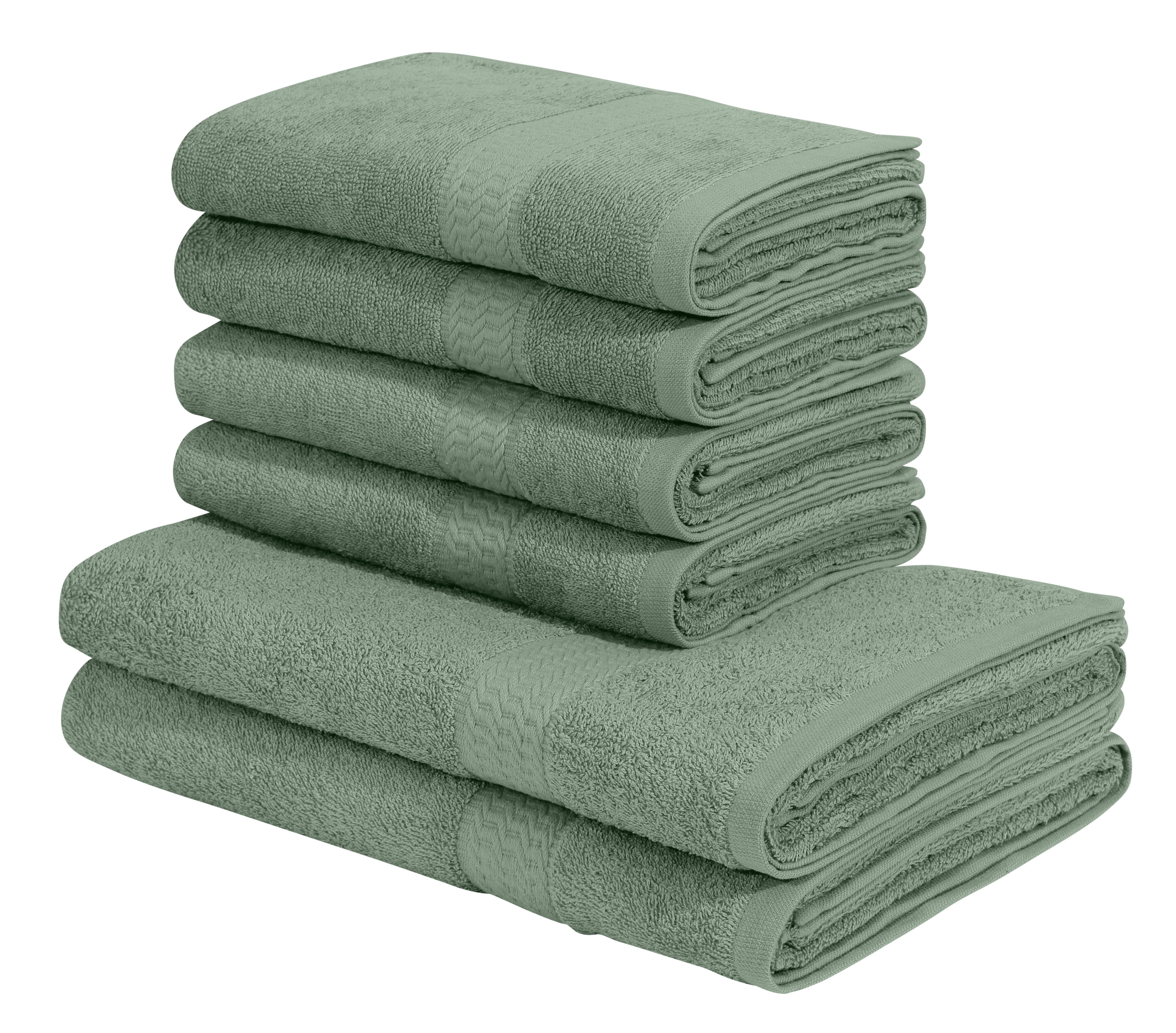my home Handtuch Set Juna, 6-tlg., 2 Duschtücher (70x140) 4 Полотенца (50x100), Walkfrottee (6-St), 100% Baumwolle, Handtuch-Set mit Bordüre, Uni-Farben, weich