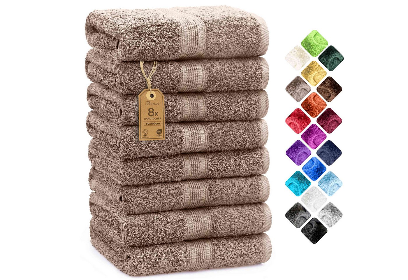 NatureMark Handtücher 8er-Set Frottier Handtücher 50x100cm, 100% Baumwolle (8-St), 8X Frottier Handtücher mit Aufhänger, 50 x 100cm, Sand