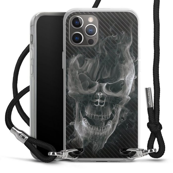 DeinDesign Handyhülle Totenkopf Schädel Carbon Smoke Skull Carbon Apple iPhone 12 Pro Max Handykette Hülle mit Band Case zum Umhängen