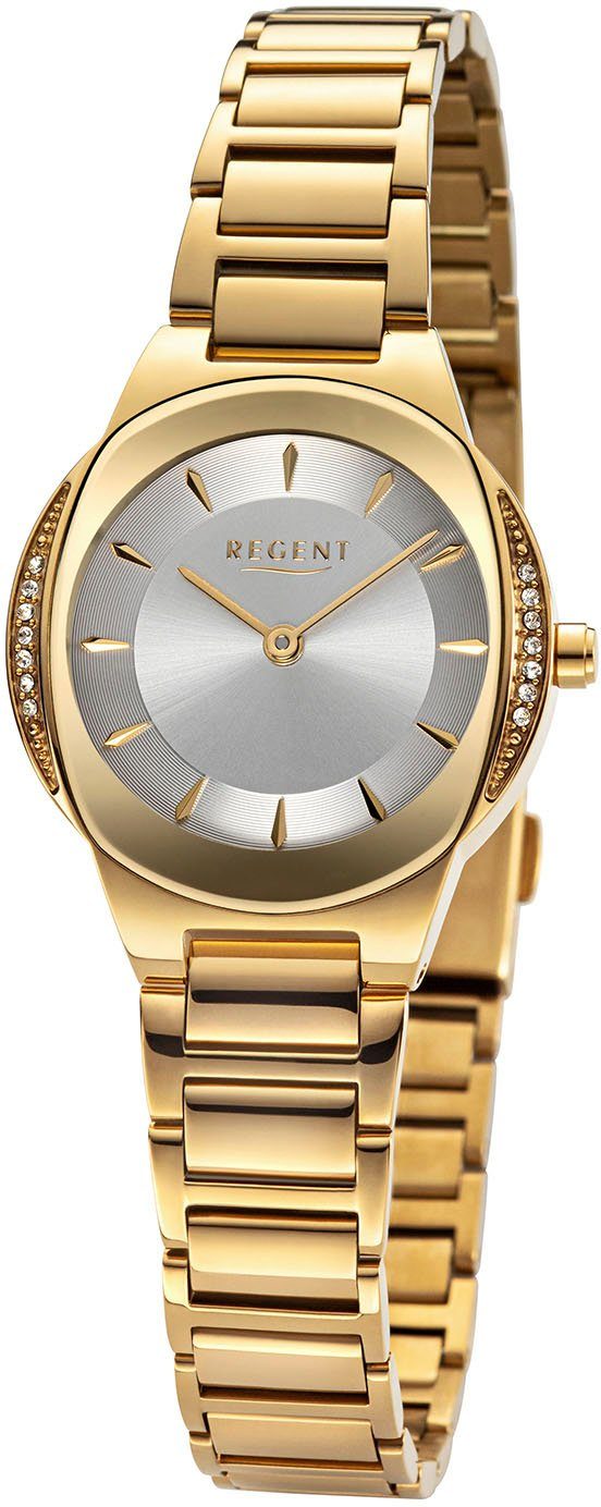 Regent Quarzuhr F1490 - 32674591, Armbanduhr, Damenuhr, Glassteine, Edelstahlarmband