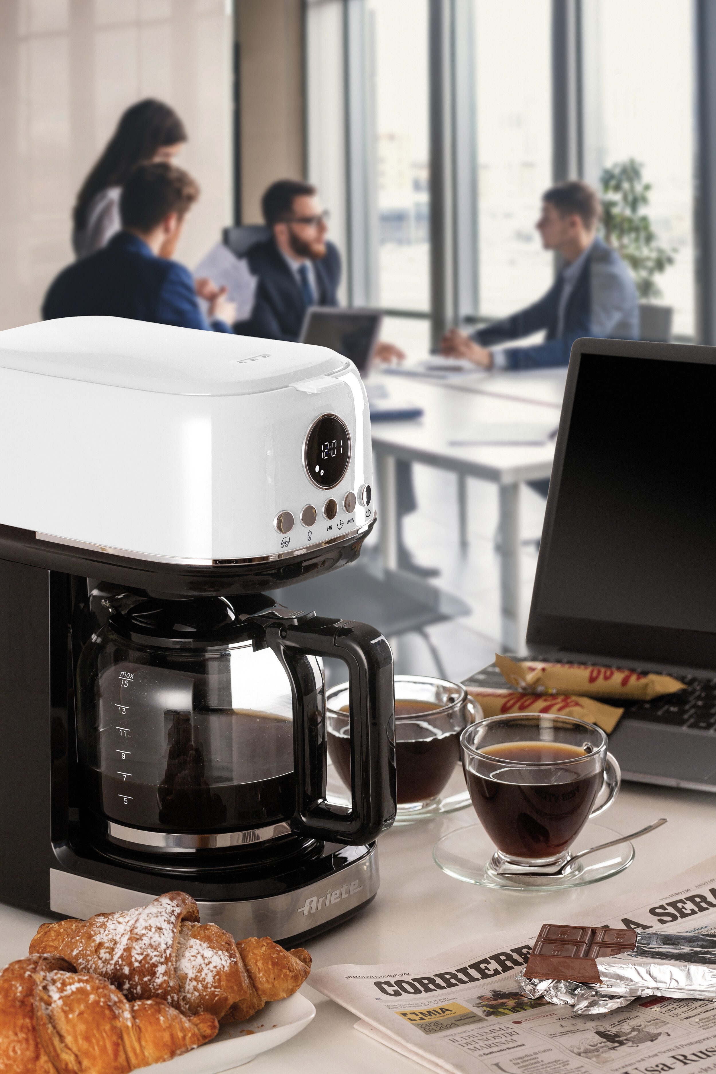 Ariete Filterkaffeemaschine 1396W Moderna weiß,1,5 L mit Timer, Programmwahl und Warmhaltefunktion, Permanentfilter