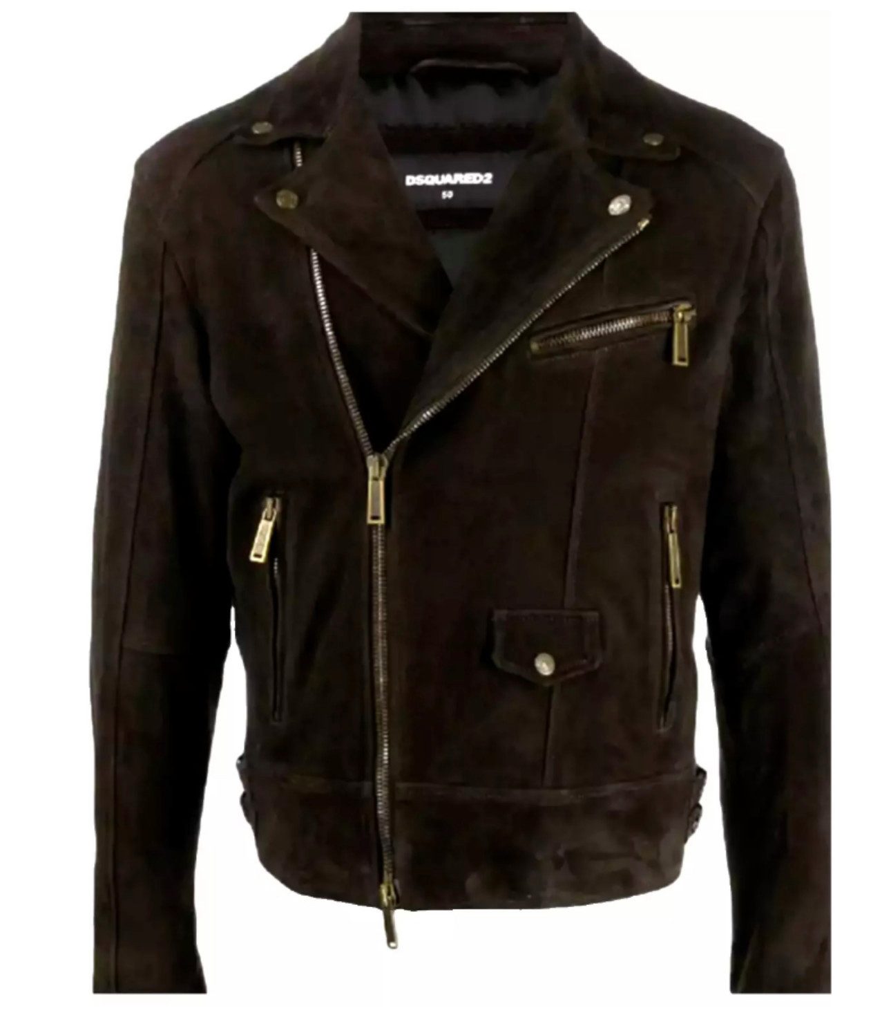 Dsquared2 Bikerjacke Veloursleder Jacke Blouson Breite Revers, Metallbeschläge, asymmetrischen Reißverschlüsse