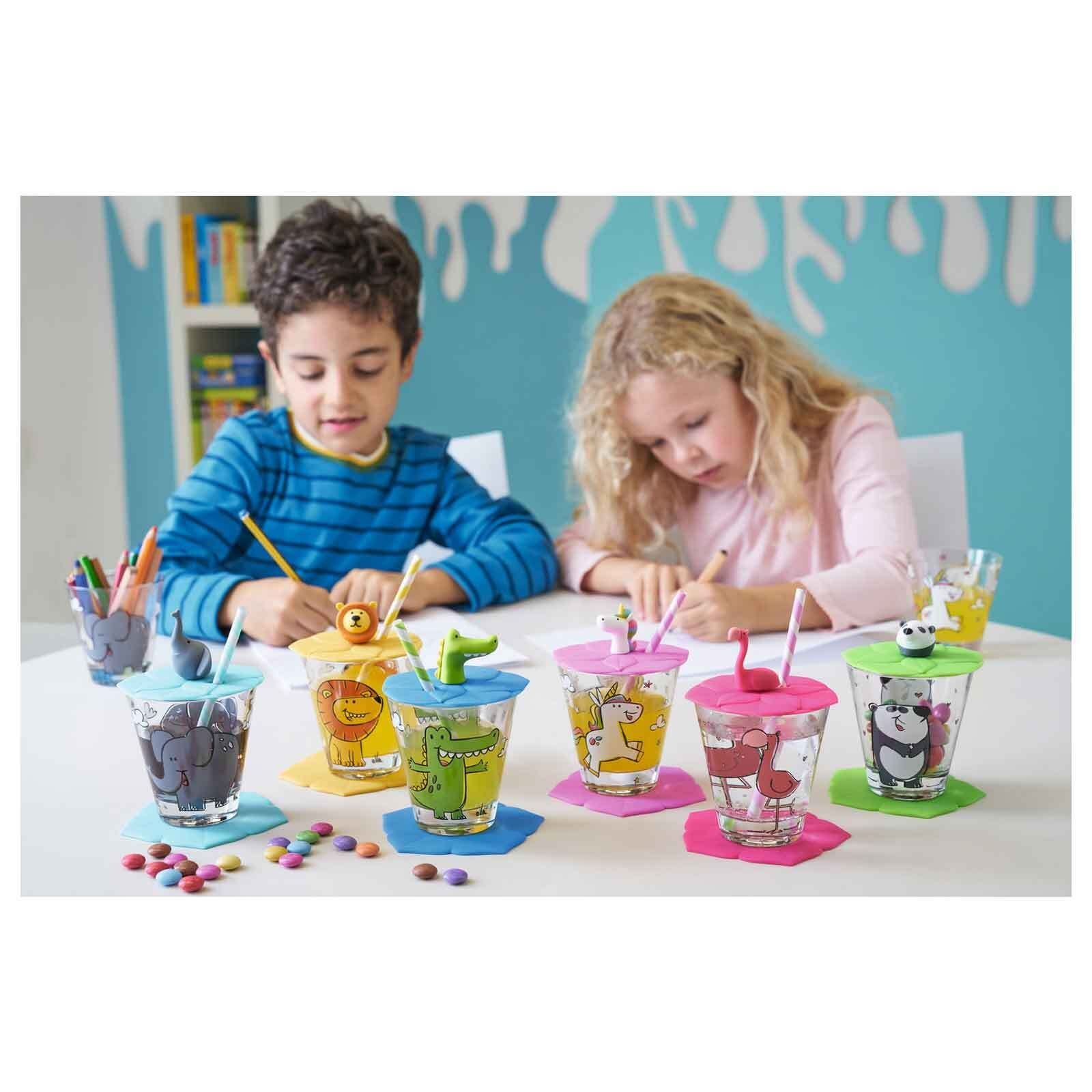 LEONARDO Kinderbecher Bambini Kinderbecher mit Deckel 215 ml 6er Set, 6-tlg., Glas