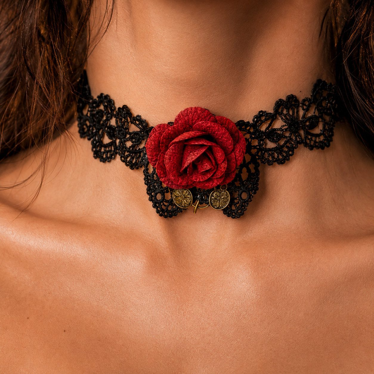 Kaiser24 Choker Gothic Halsband mit Spitze & roter Rose – Dark Romance Choker – Bild 5 von 5