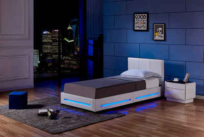 HOME DELUXE Bett LED Bett ASTEROID (inkl. Lattenrost, 2-tlg., inkl. Lattenrost & LED Beleuchtung), 90 x 200 cm gepolstertes Kopfteil, Polsterbett, Kunstlederbett