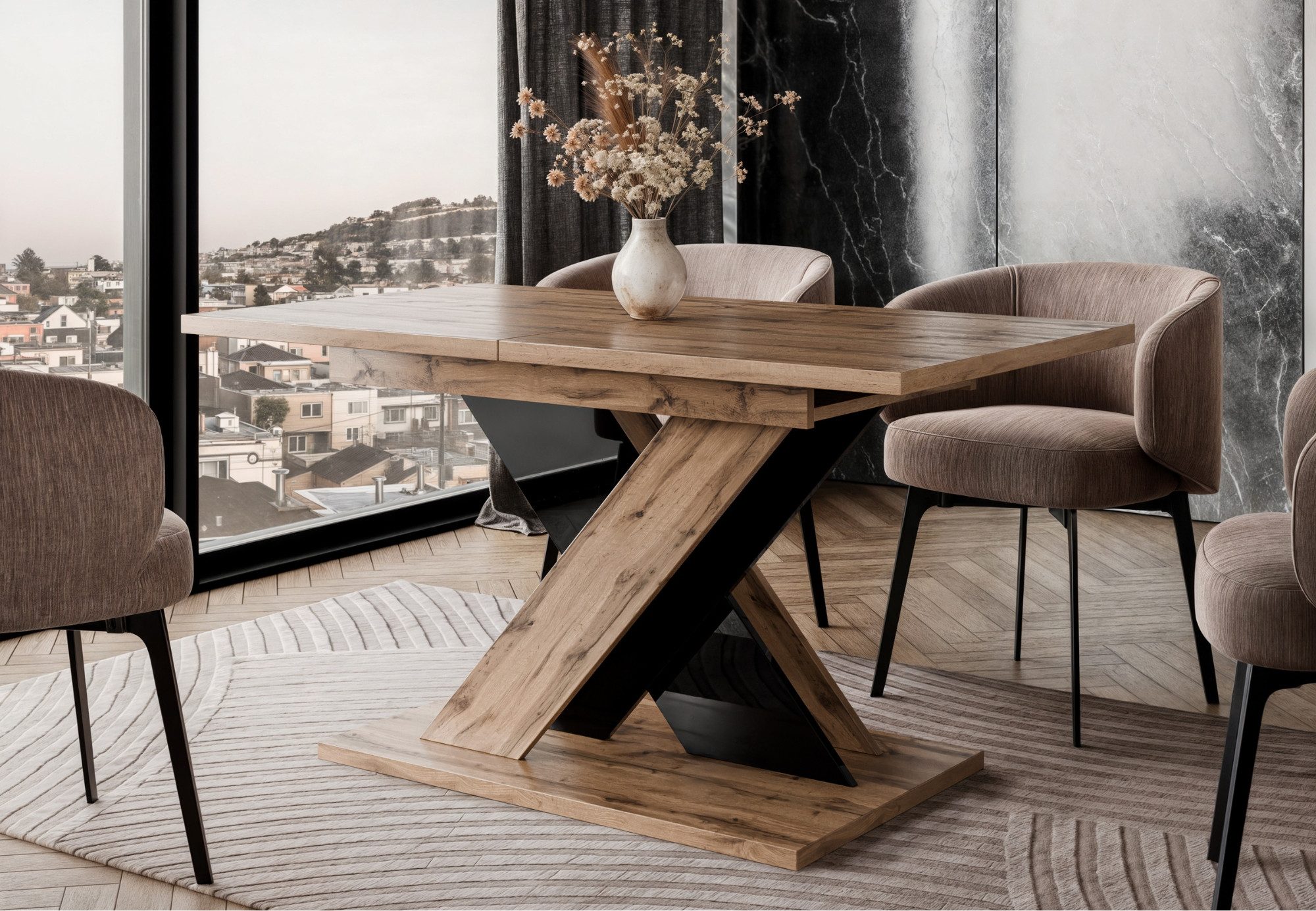 Home Collective Esstisch ausziehbar Tisch Küchentisch Esszimmertisch 120 oder 140 cm (wählbar in 120-160 oder 140-180 x 80 cm Esszimmer Küche Wohnzimmer Esstisch erweiterbar), modernes Design mit X-Gestell Wotan