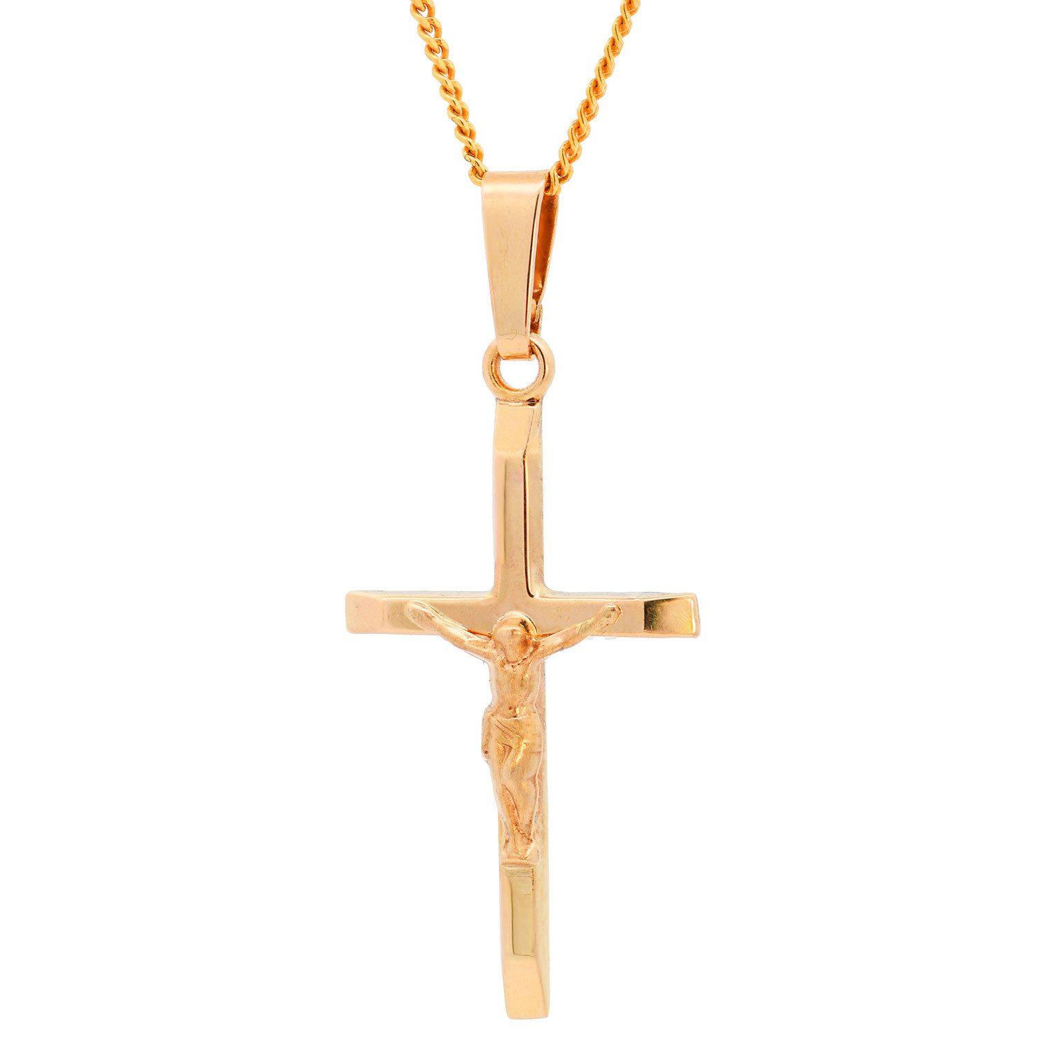 Kreuzanhänger Anhänger Kreuz Korpus 375 Gold mit vergoldeter Silberkette 36 cm