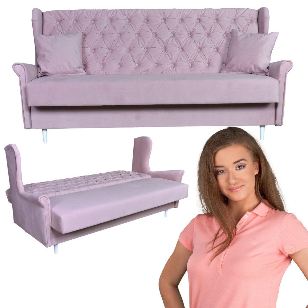 Family Meble Sofa Family Meble Gaja Schlafsofa mit Bettkasten aus Velours violett 212x95, 1 Teile