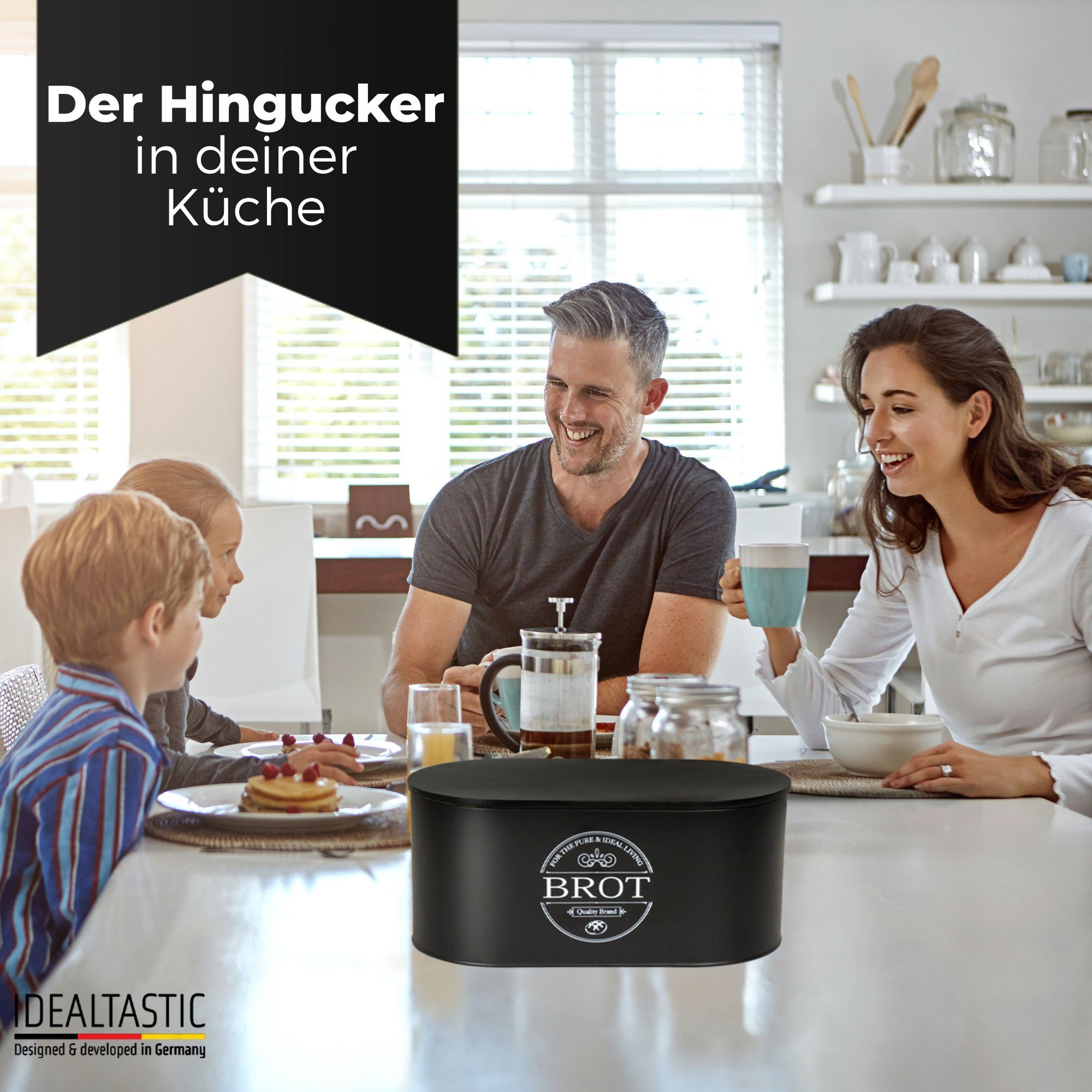 ideale entwickelter Luftzirkulation Premium für & Brotbox Brot 2-in-1 Brotkasten frischhaltende (Brot Aufbewahrung, Brotkästen), IDEALTASTIC Stahl, speziell Länger die Aufbewahrung, Brotkasten