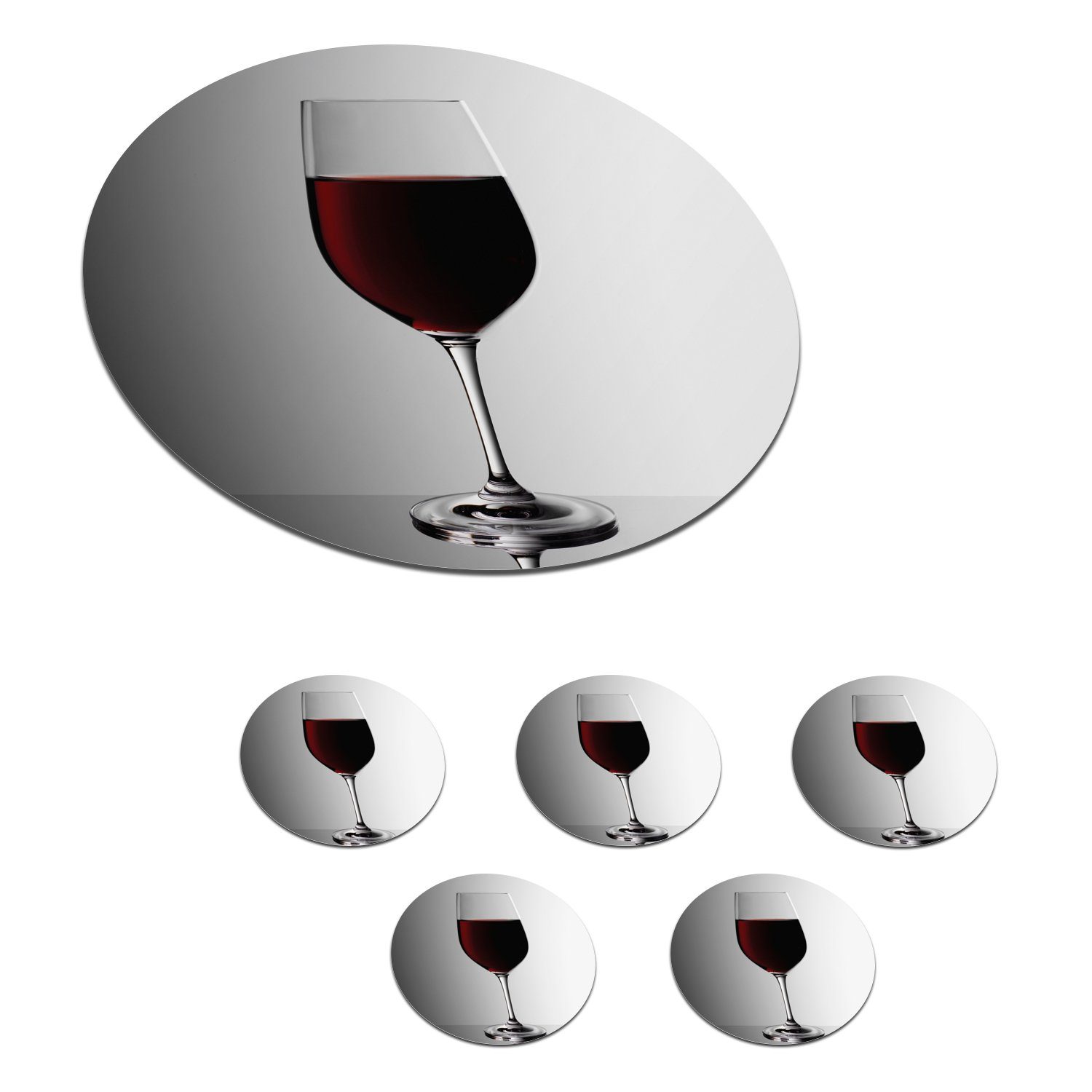 MuchoWow Glasuntersetzer Glas Rotwein auf grau-weißem Hintergrund, Zubehör für Gläser, 6-tlg., Getränkeuntersetzer, Tassenuntersetzer, Korkuntersetzer, Tasse, Becher