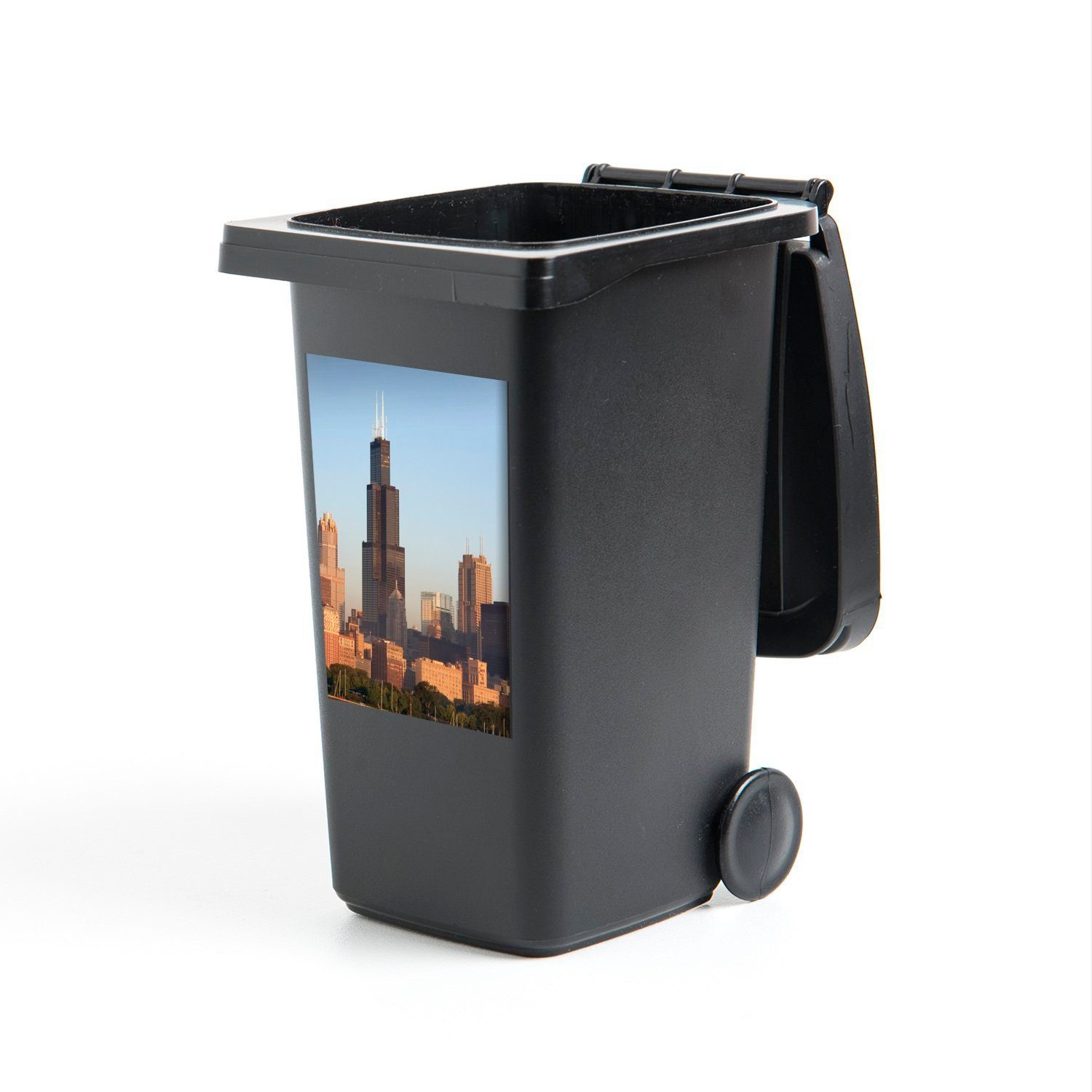 MuchoWow Wandsticker Skyline von Chicago mit dem Willis Tower (1 St), Mülleimer-aufkleber, Mülltonne, Sticker, Container, Abfalbehälter