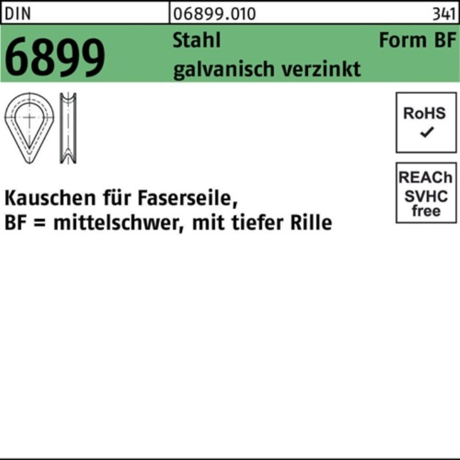 Reyher 100 galv.verz. DIN BF Stück 100er Kauschen Pack 6899 Stahl Kausche 4 3,5/RW D