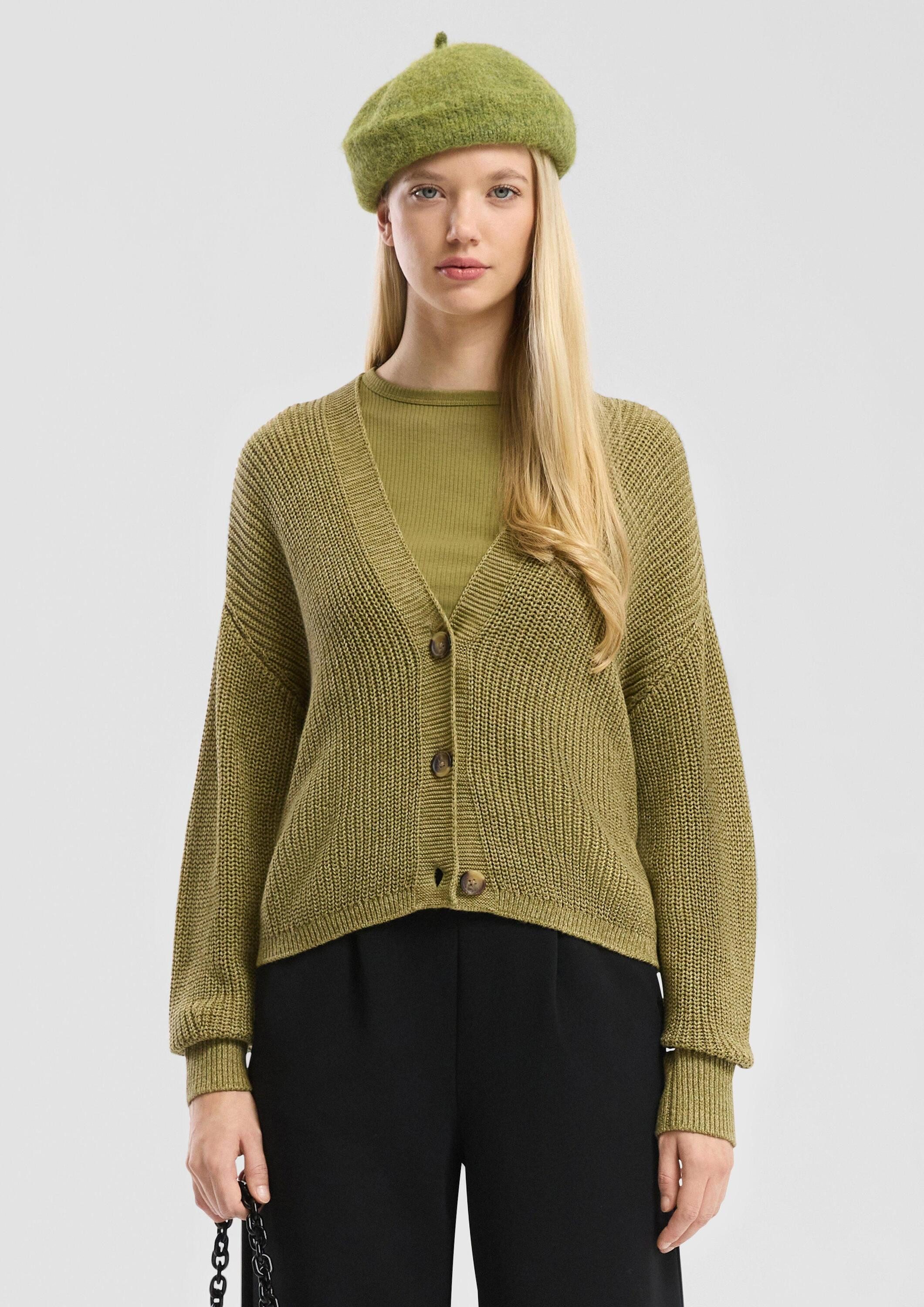 QS Cardigan Strickjacke Melierte Strickjacke aus Baumwollmix