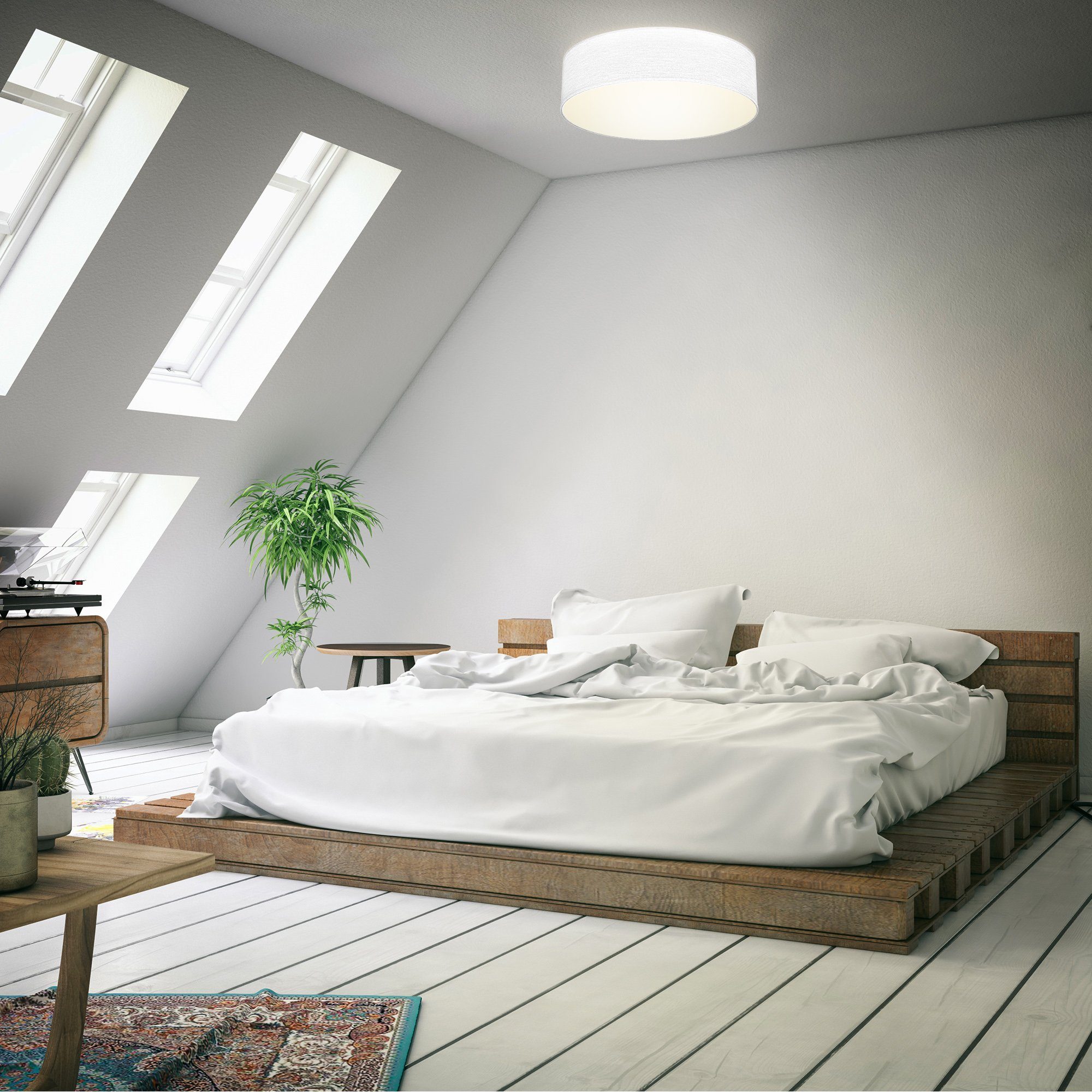 Lampenschirm, LED Schlafzimmer, E27 Warmweiß, Deckenleuchte, Wohnzimmerlampe, B.K.Licht Leuchtmittel, ohne Deckenlampe, Textil