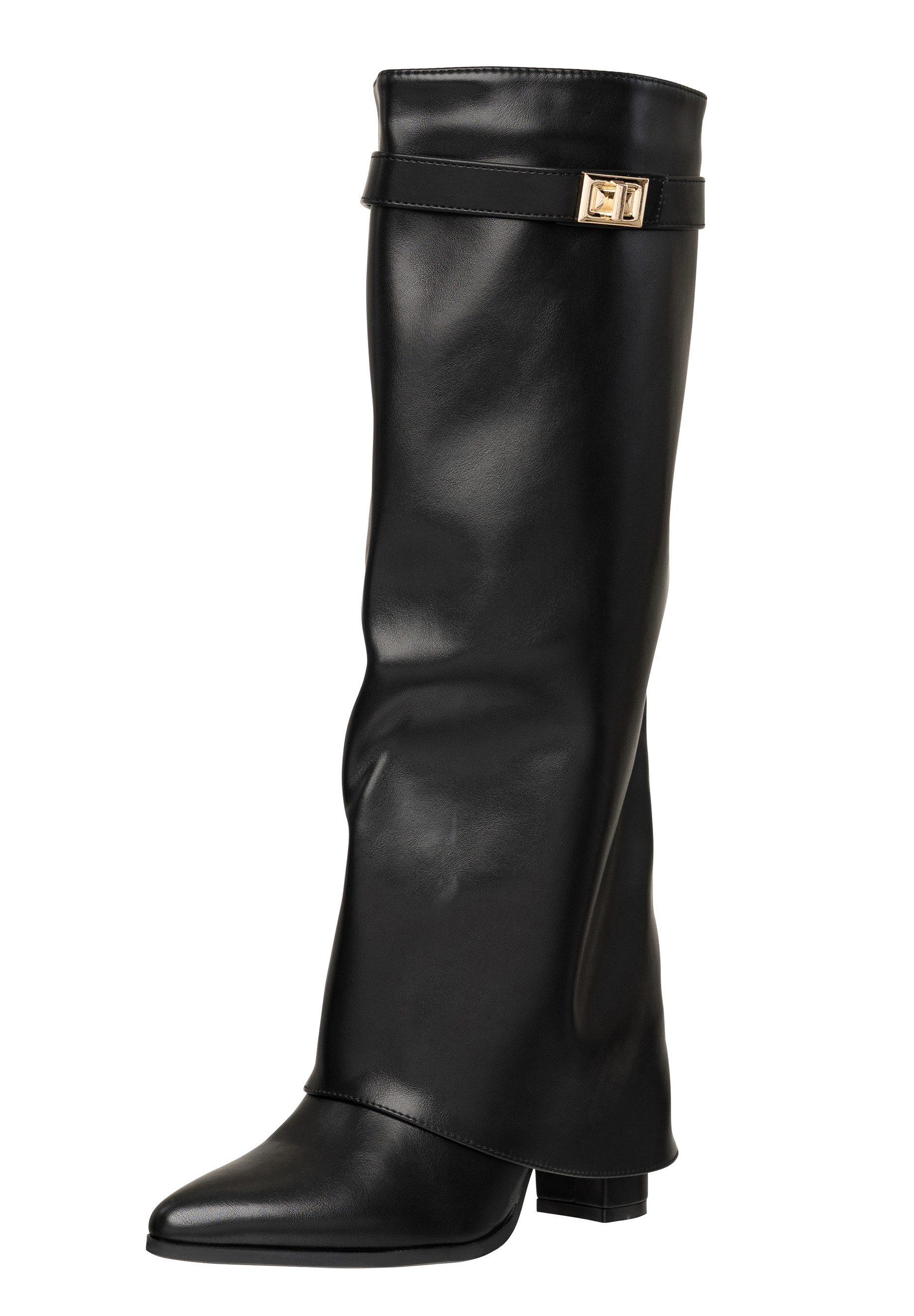 Salinyang Damen Langschaftstiefel mit Overlay-Schaft, Riemen & Reißverschluss Stiefel