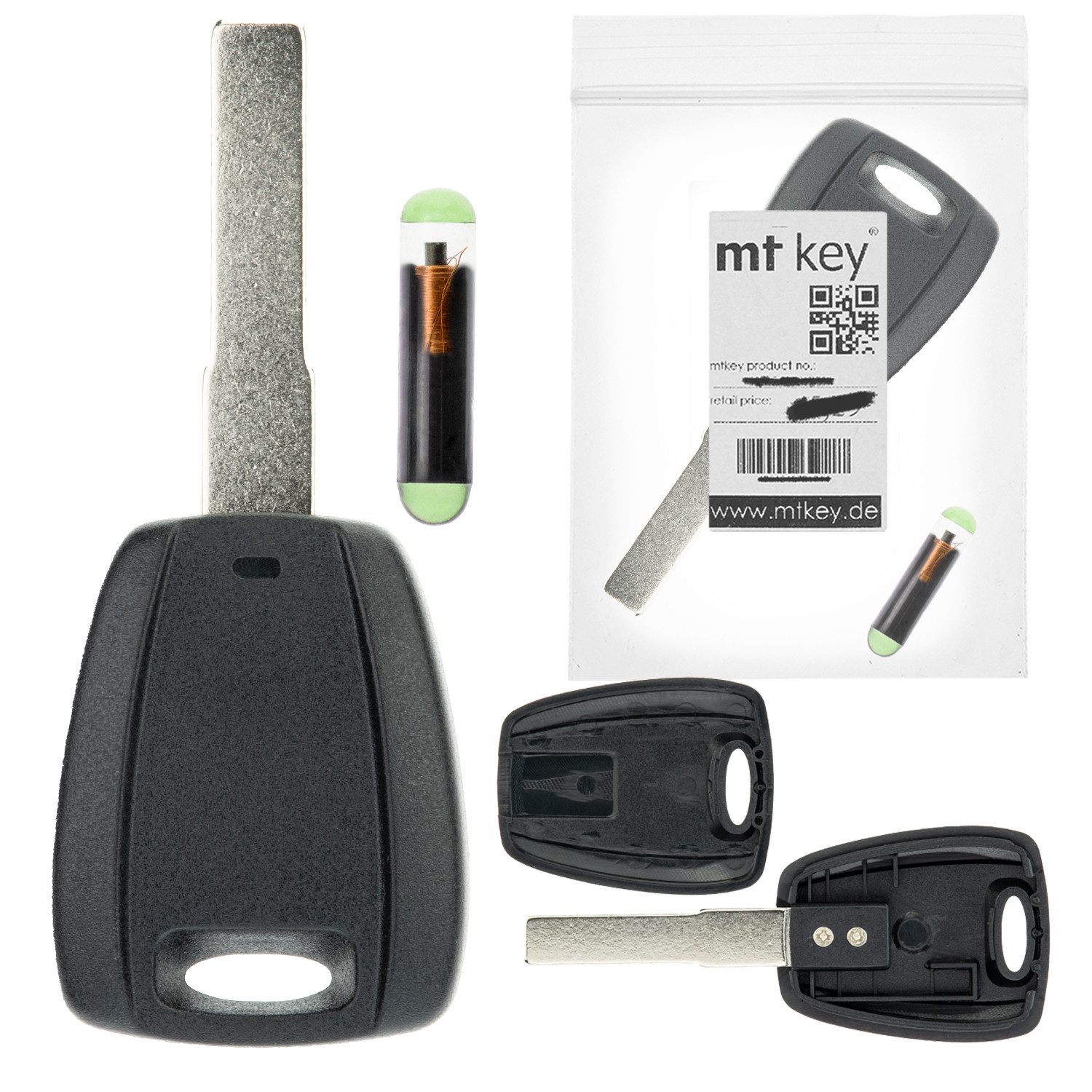 mt-key Schlüsseltasche Auto Zünd Schlüssel Schwarz SIP22 + ID48 Transponder (Set), für Alfa Romeo 147 (00-10); 156 932 (03-06); Gt 937 (03-10); Citro...