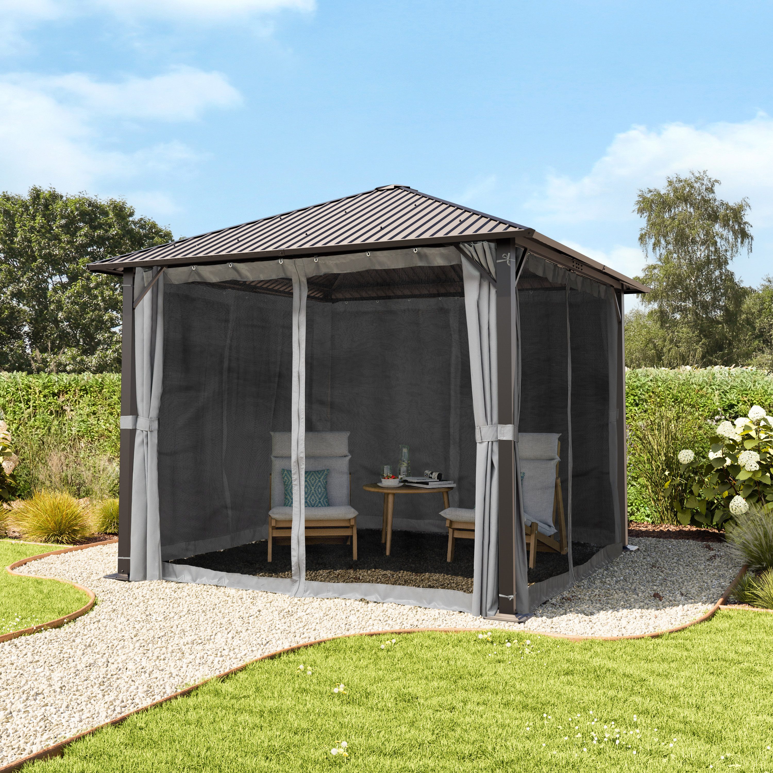 TOOLPORT Pavillon Gartenpavillon 3x3 m Moonlight Superior grau, mit 4 Seitenteilen, und mit 4 Moskitonetzen