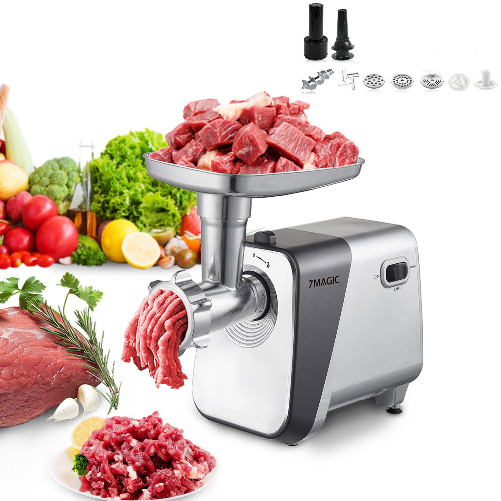 KNKA PRO Fleischwolf Multifunktion Elektrischer Fleischwolf, 3000 W Blockierleistung, 600,00 W, Fleischwolf mit Wurstfüller, 3 Edelstahl-Lochscheiben, Rücklauf